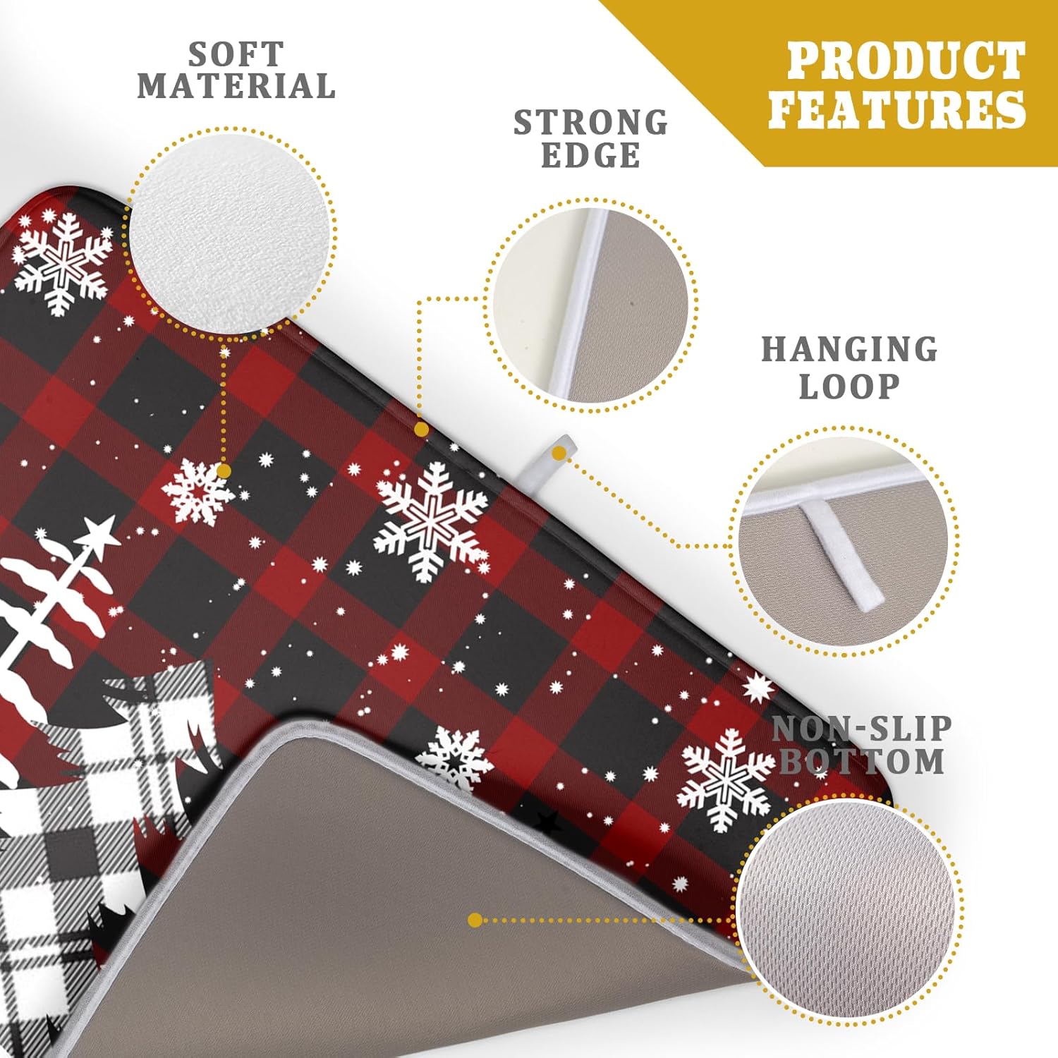 Merry Christmas Dish Drying Mat for Kitchen Counter 18x24 Inch Watercolor Buffalo Plaid Christmas Tree Microfiber Absorbent Dishes Pad Dish Drainer Mat Protector Kitchen Accessories for Countertop