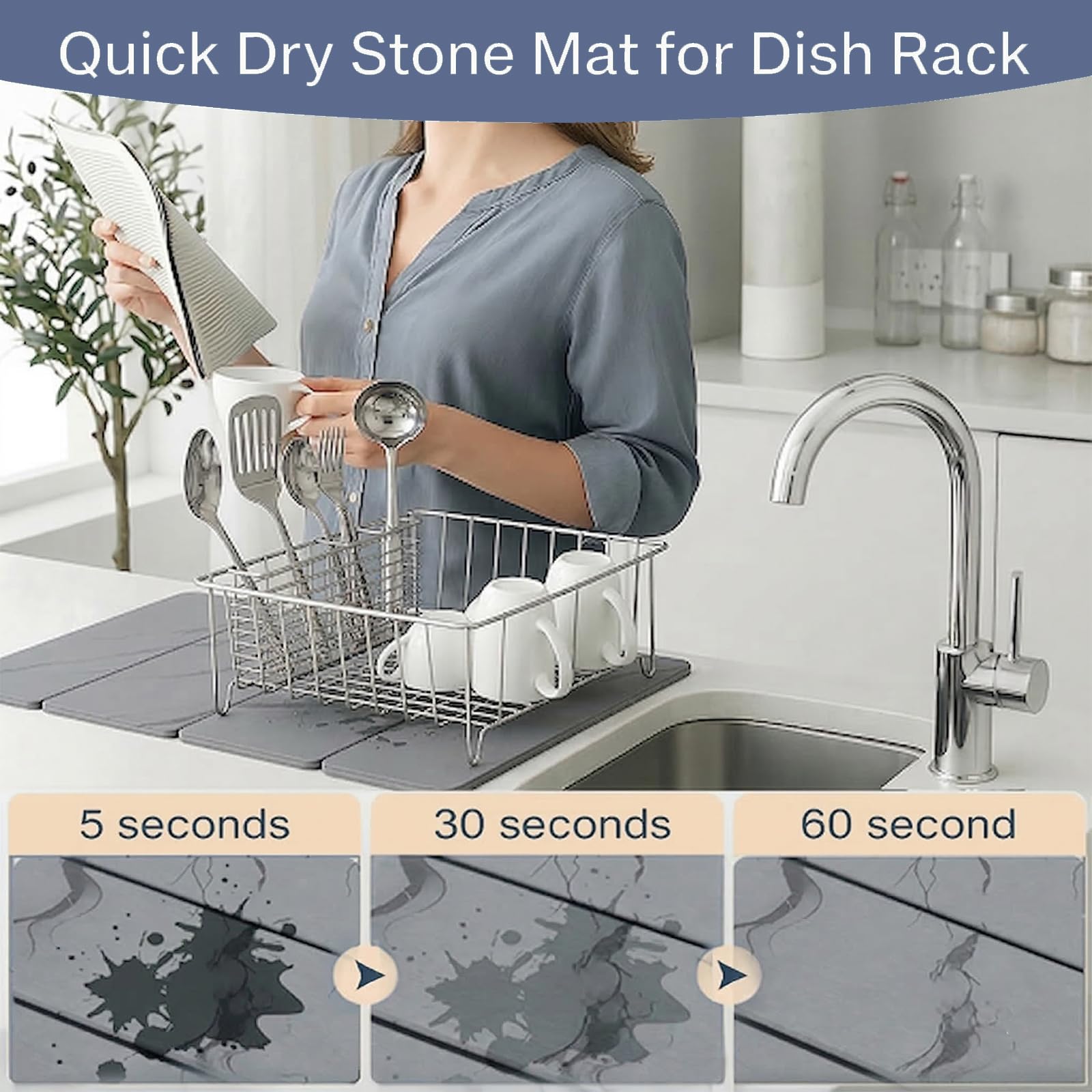 Stone Drying Mat for Kitchen Counter Dark Gray