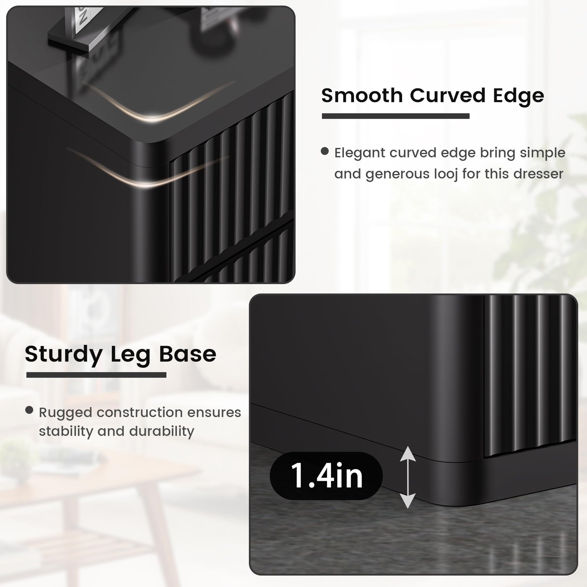 Black 6 Drawers Double Dresser