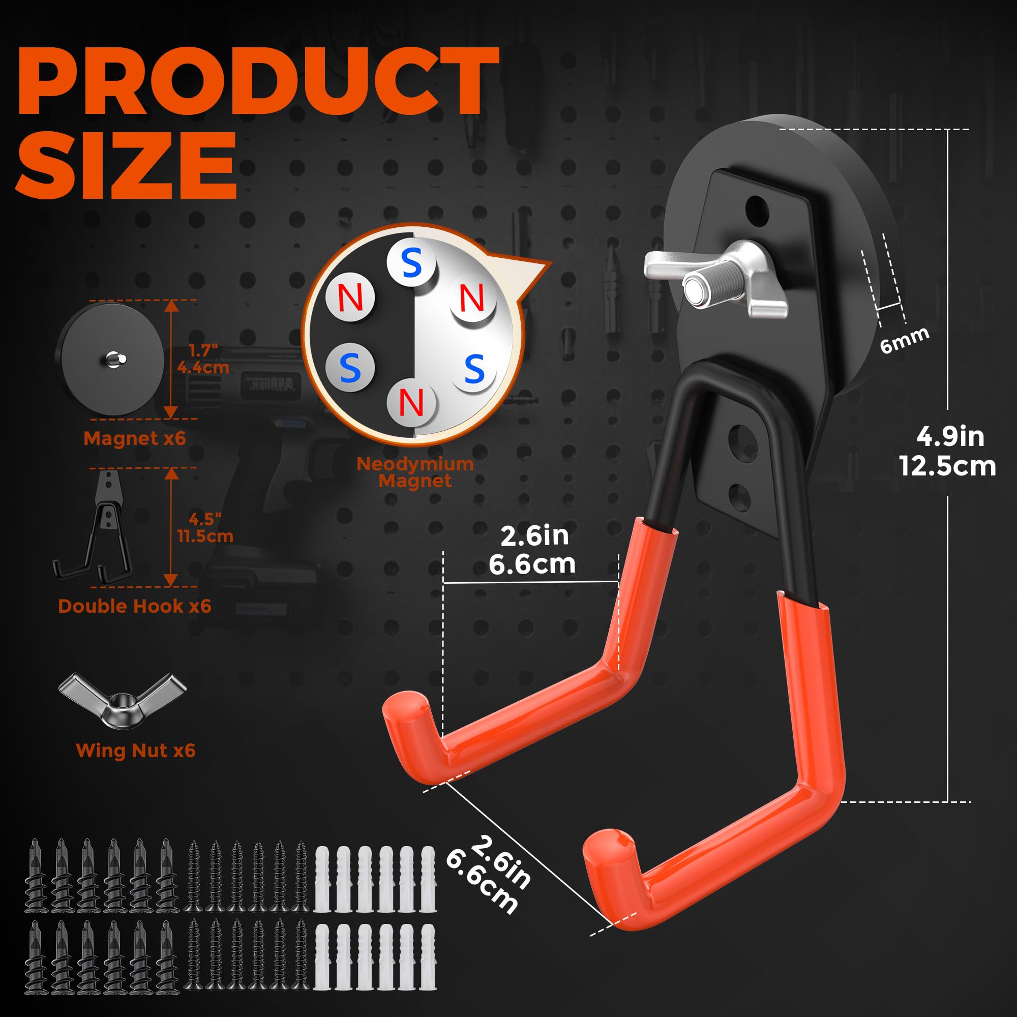6 Pack Large Magnetic Hooks Heavy Duty (6 Count)