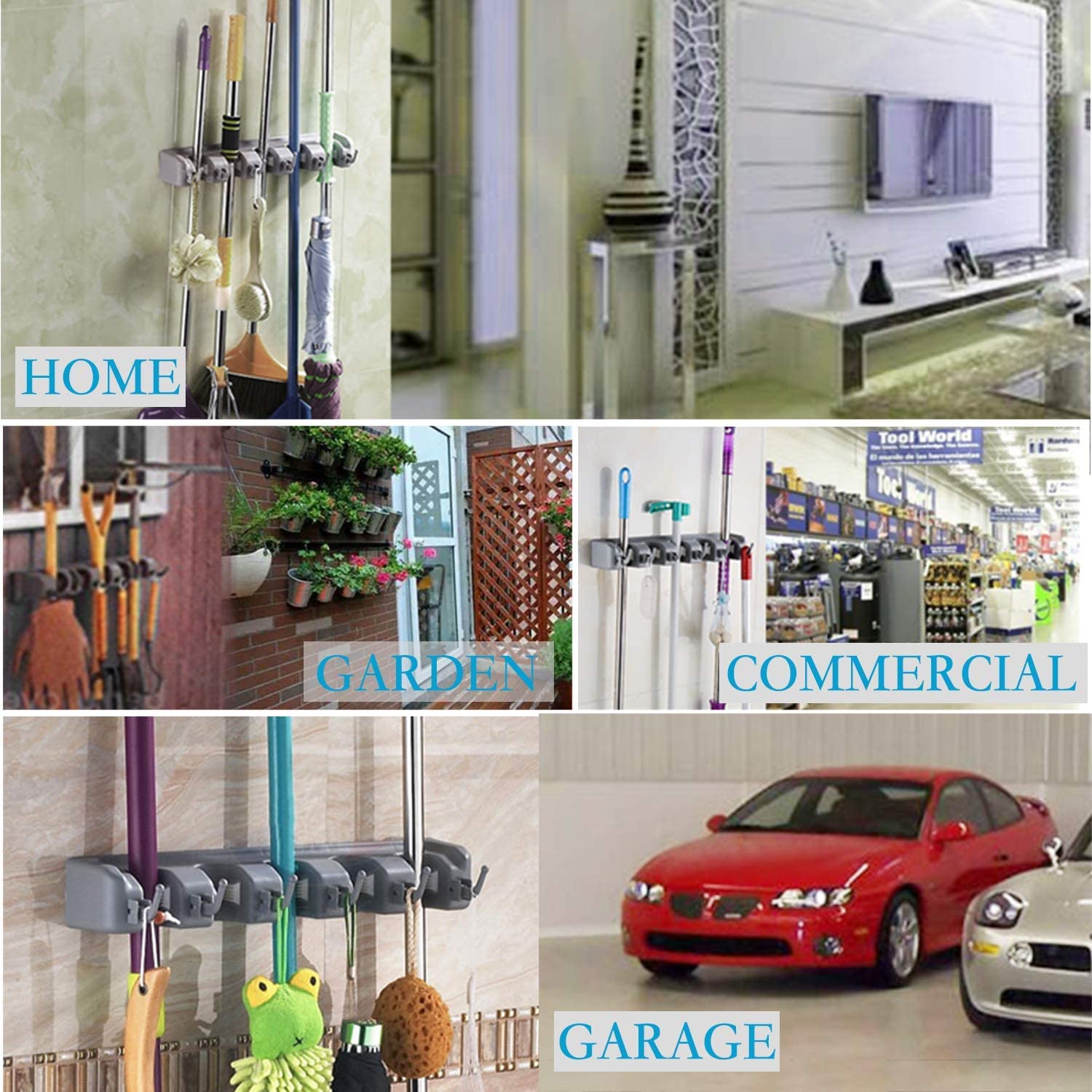 Broom Hanger Wall Mount Broom and Mop Organizer Wall Hanging Garden Tool Organizers Rack Garage Laundry Room Organizations and Storage with Hooks Heavy Duty