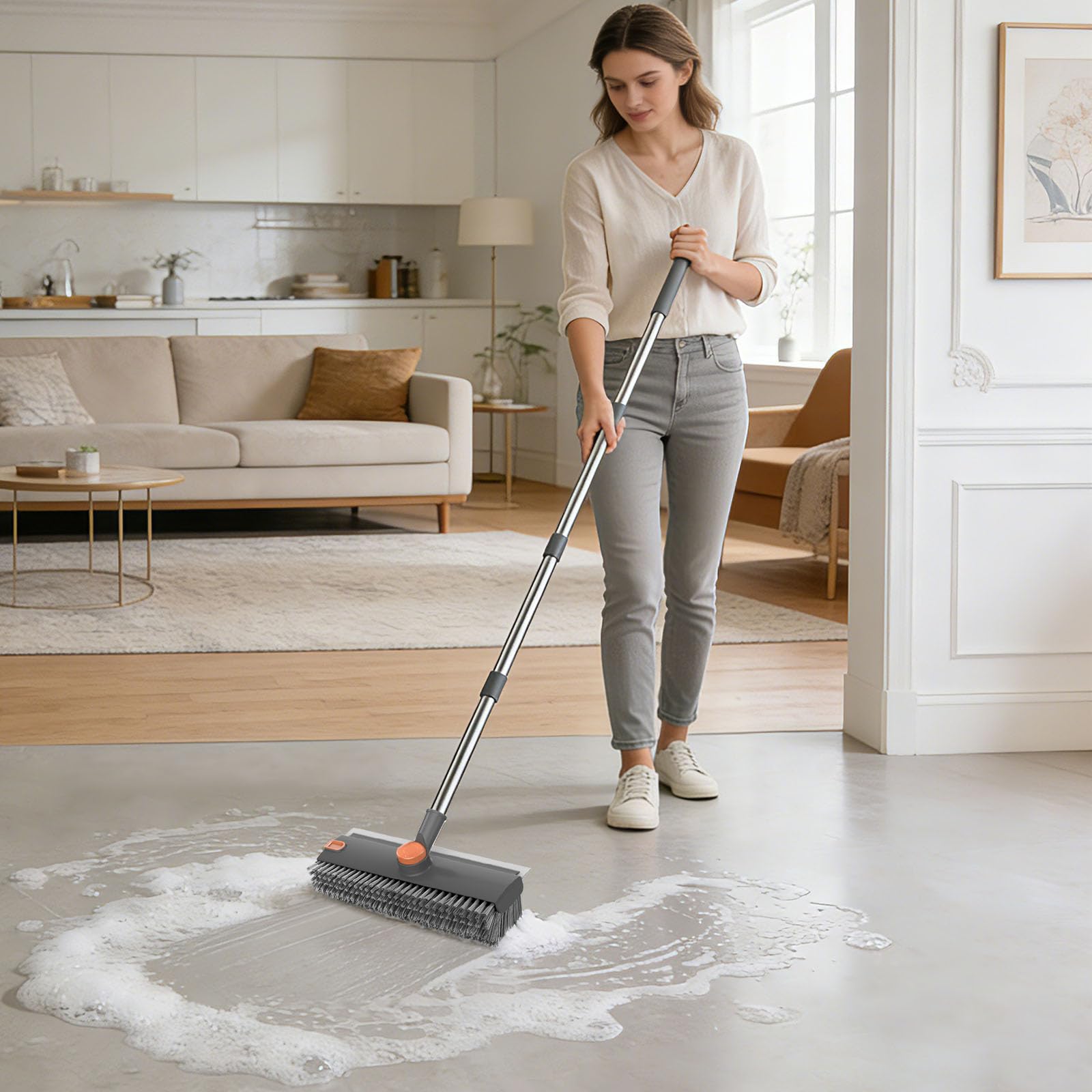 Floor Scrub Brush with 54in Adjustable Long Handle
