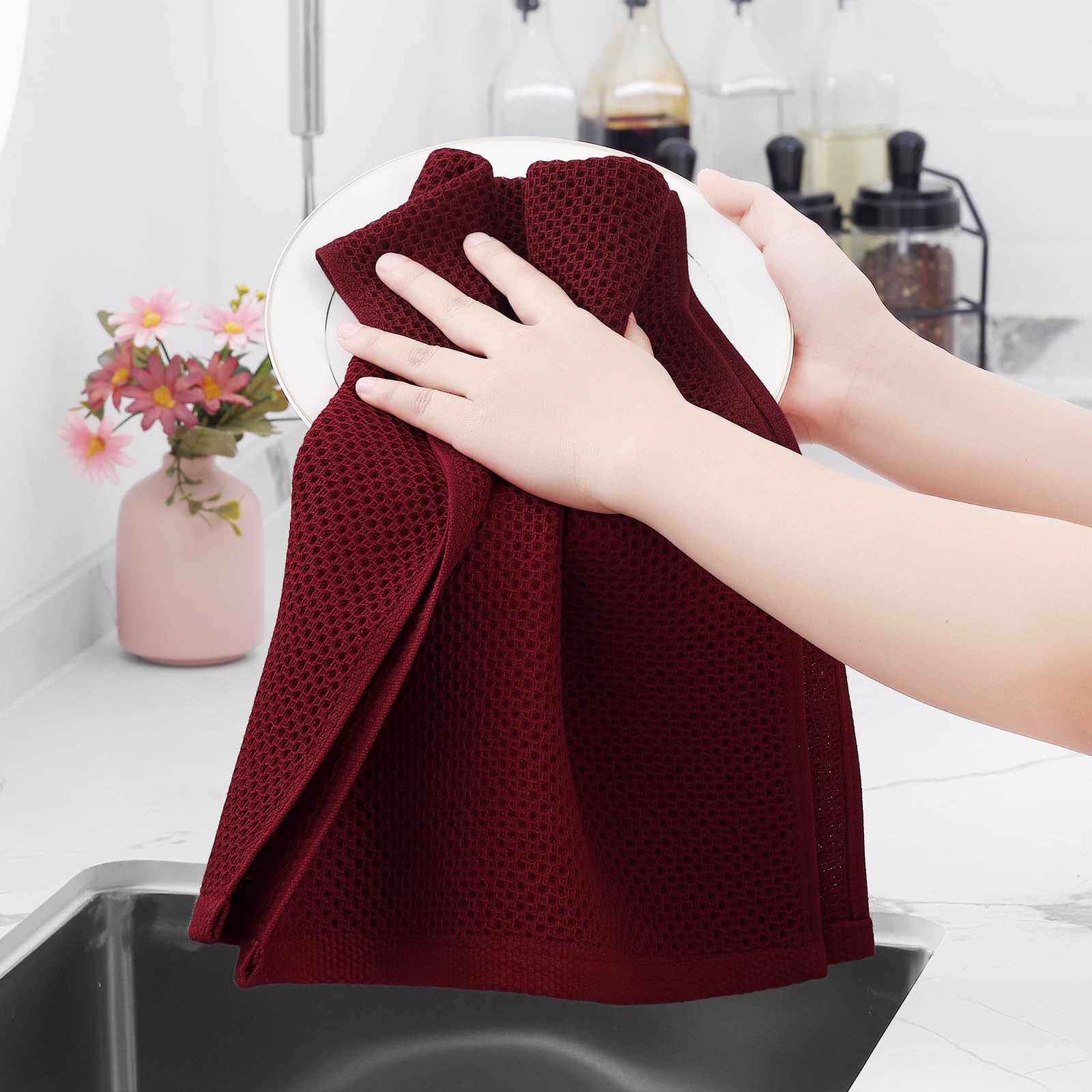 100% Cotton Waffle Weave Kitchen Dish Towels 12 (12 Count)
