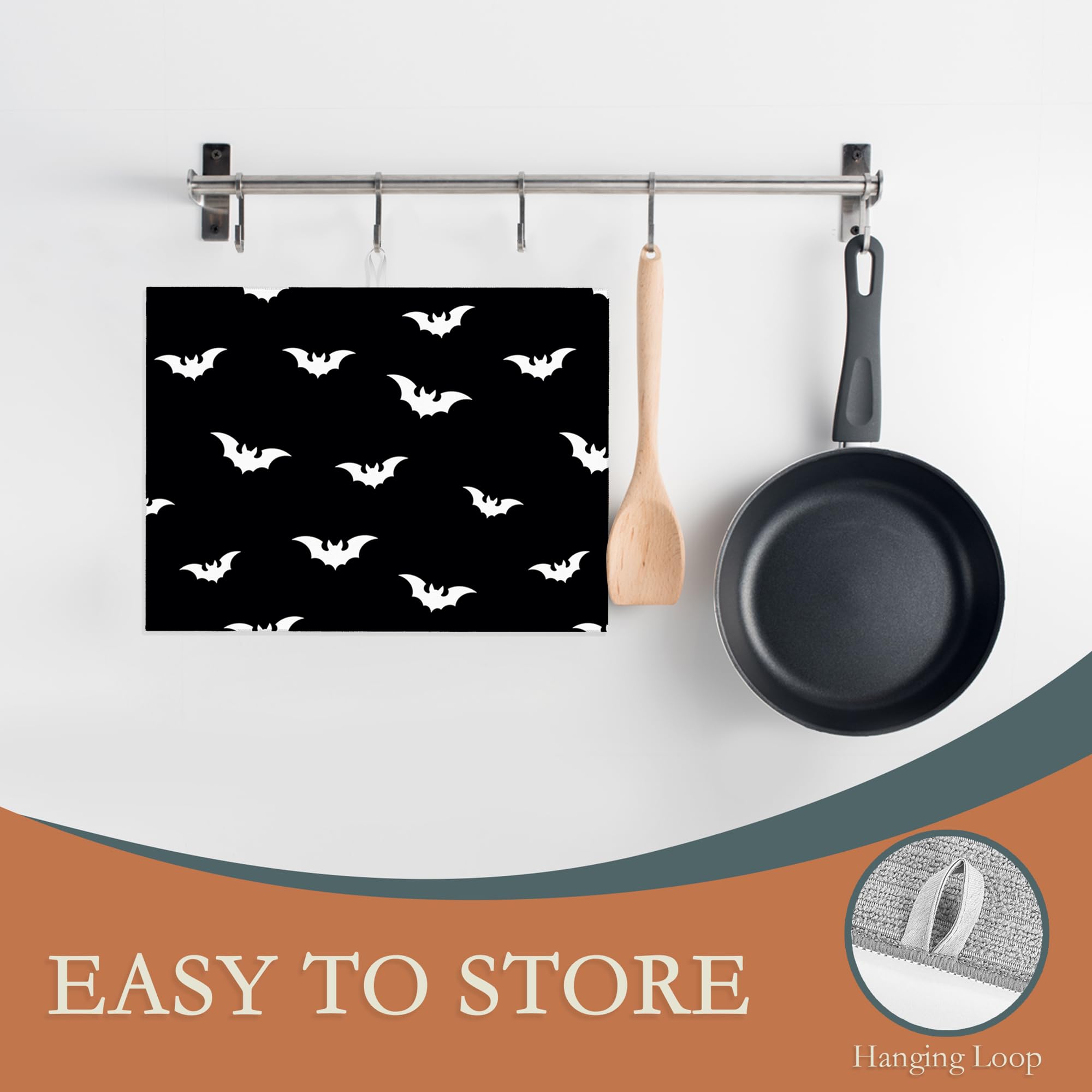 Halloween Black White Dish Drying Mats 18x24 Inch