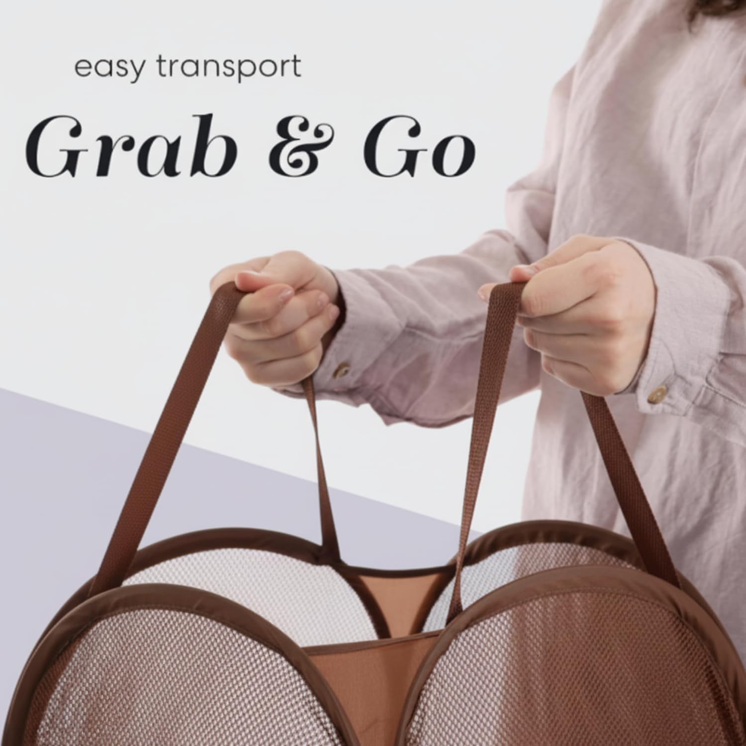 Collapsible Mesh Pop Up Laundry Hamper with Side Pocket