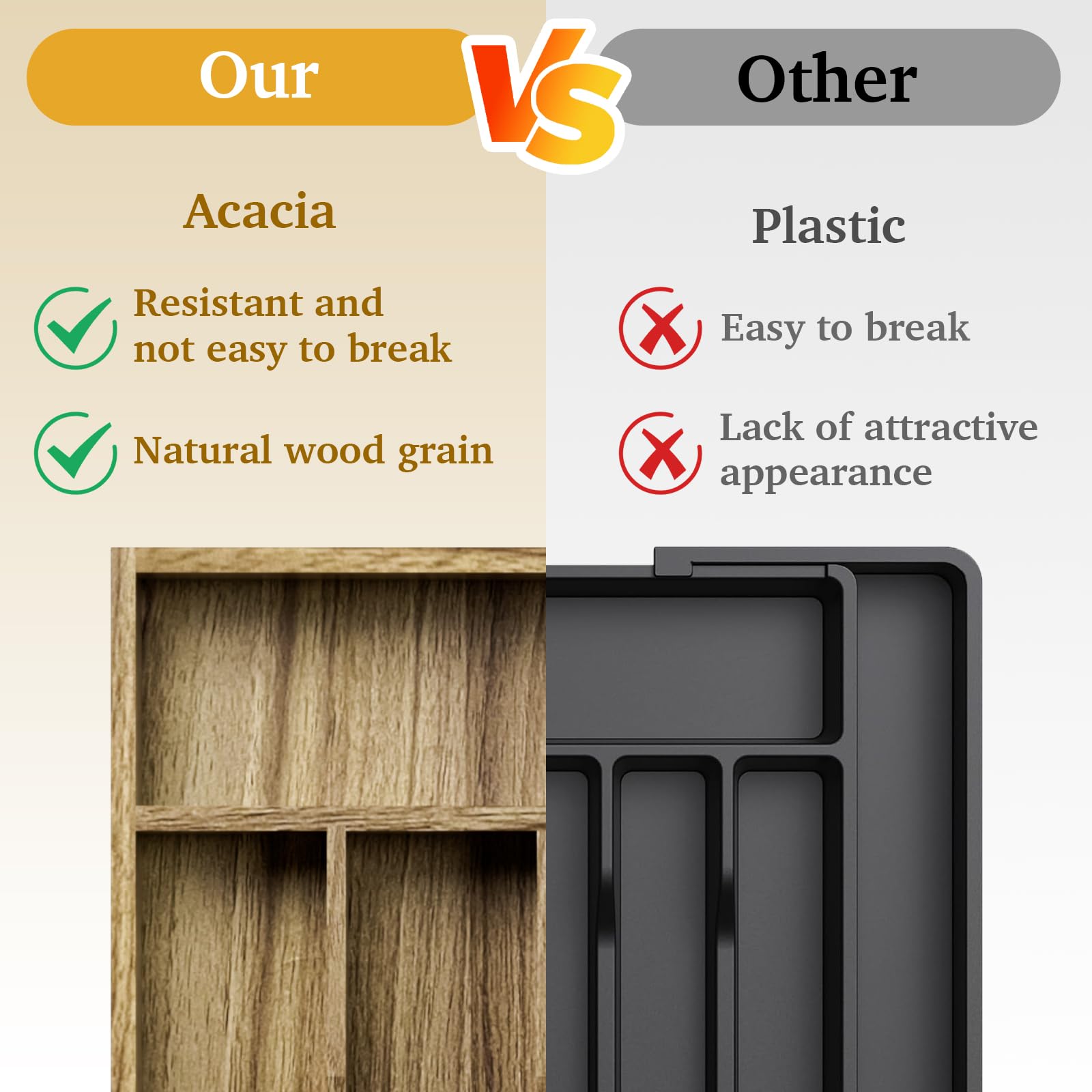 Acacia Wood Silverware Drawer Organizer (24 Ounce)