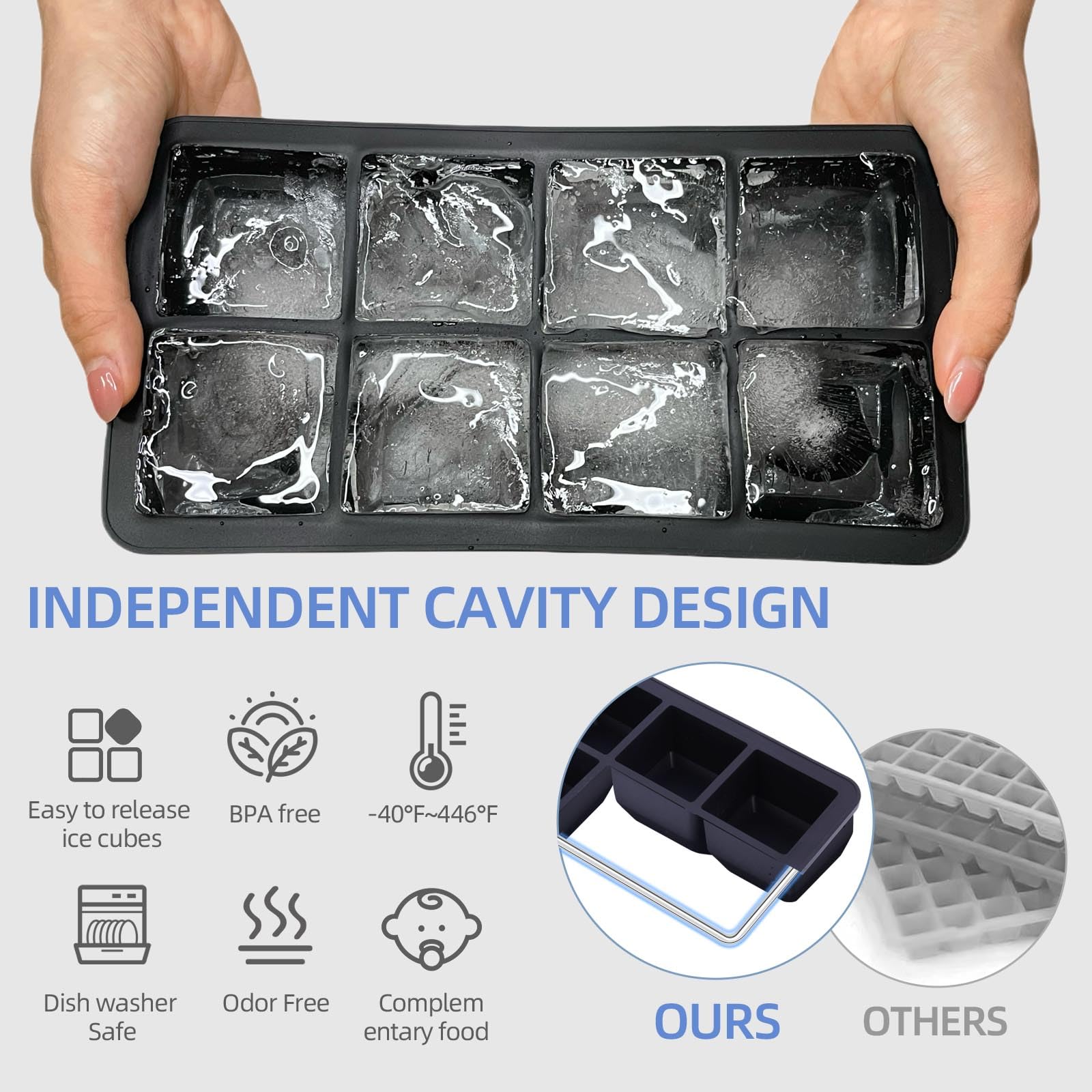 2 Pack Silicone 2 Inch Large Ice Cube Molds for Cocktails Wine Fruit and Bourbon Whiskey Easy Release Ice Cube Tray with Lid Ideal for Cold Drinks and Entertaining Gatherings (15.34 Ounce)