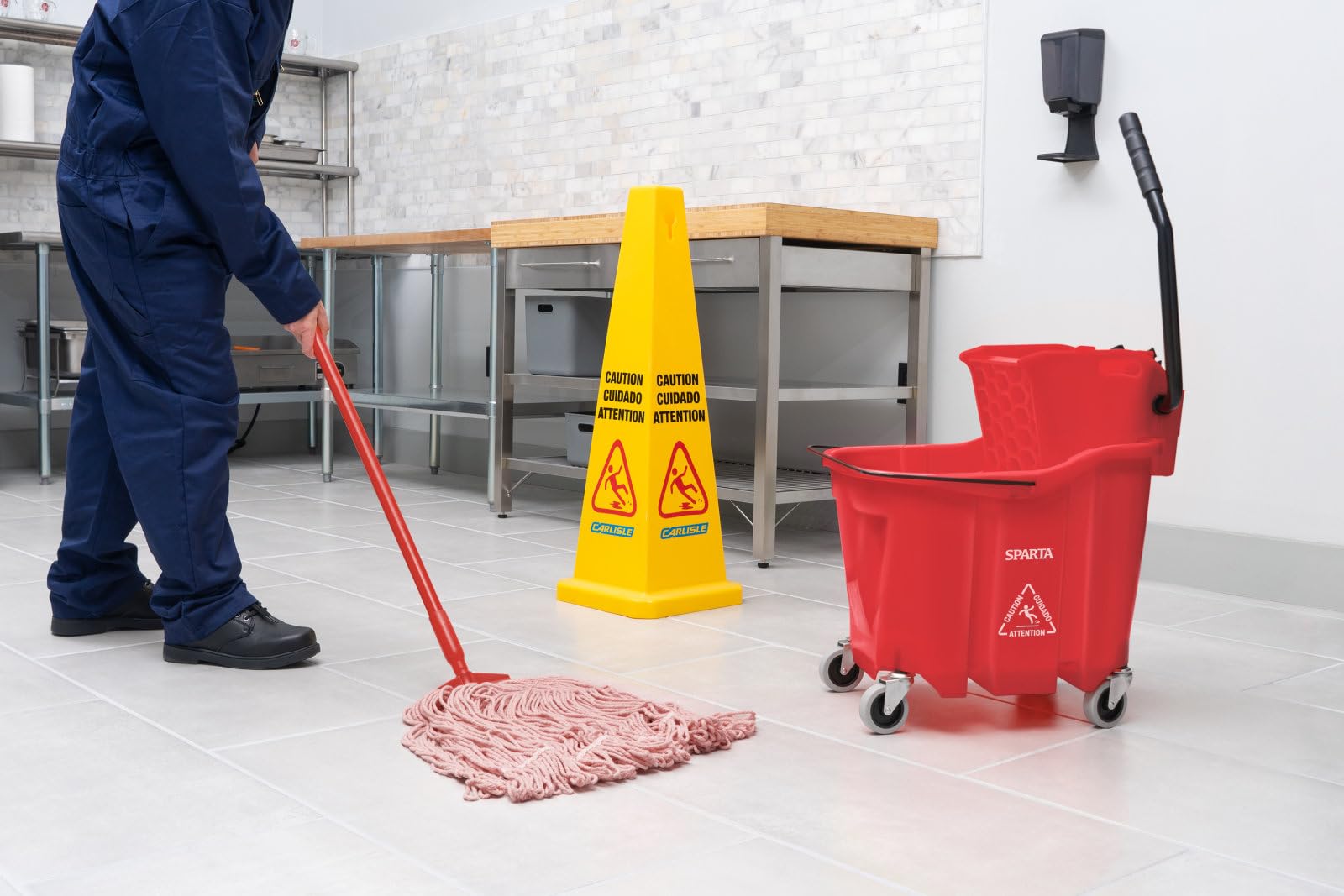 Carlisle FoodService Products Omnifit Mop Bucket with Side Press Wringer for Floor Cleaning