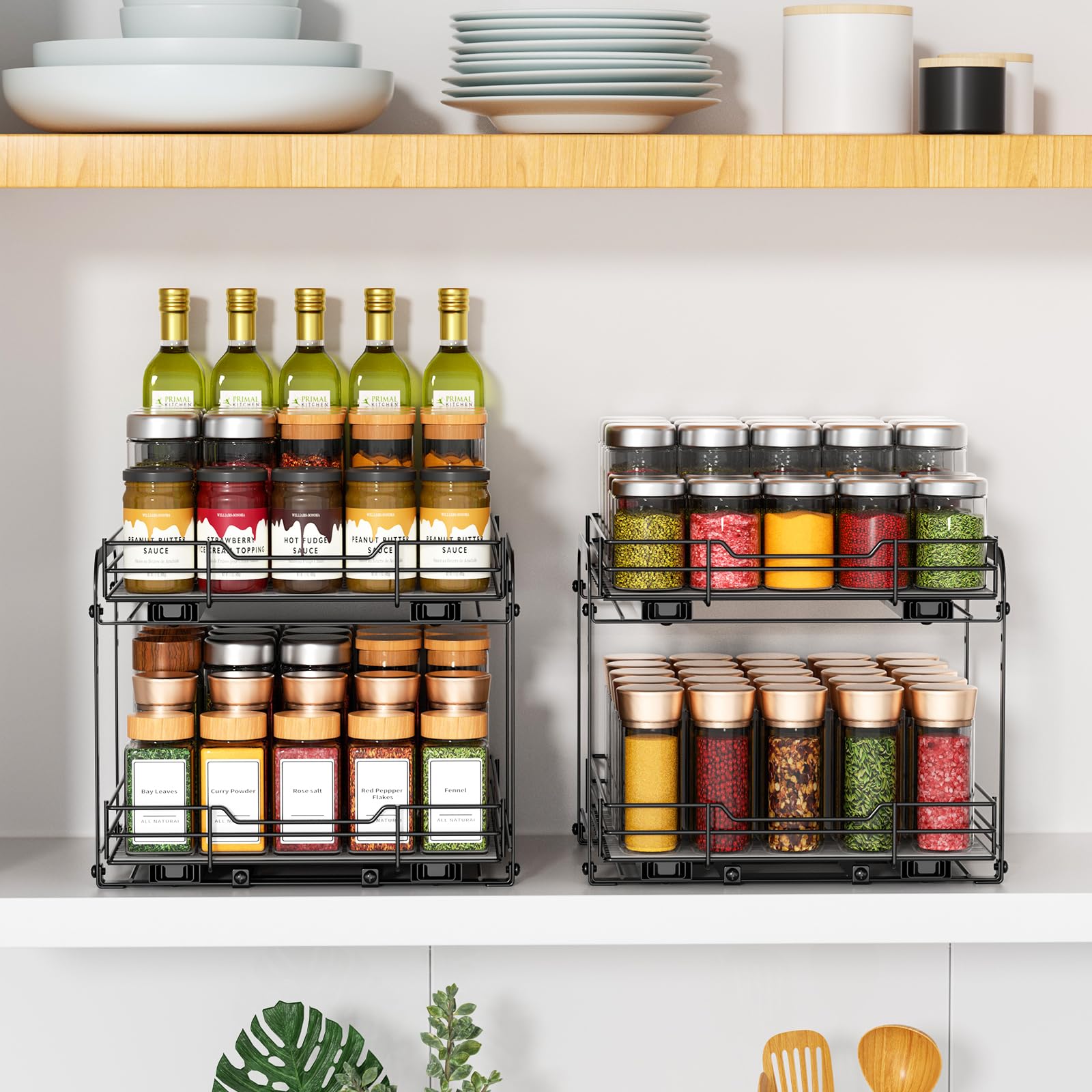 2 Tier Pull Out Spice Rack Organizer for Cabinet