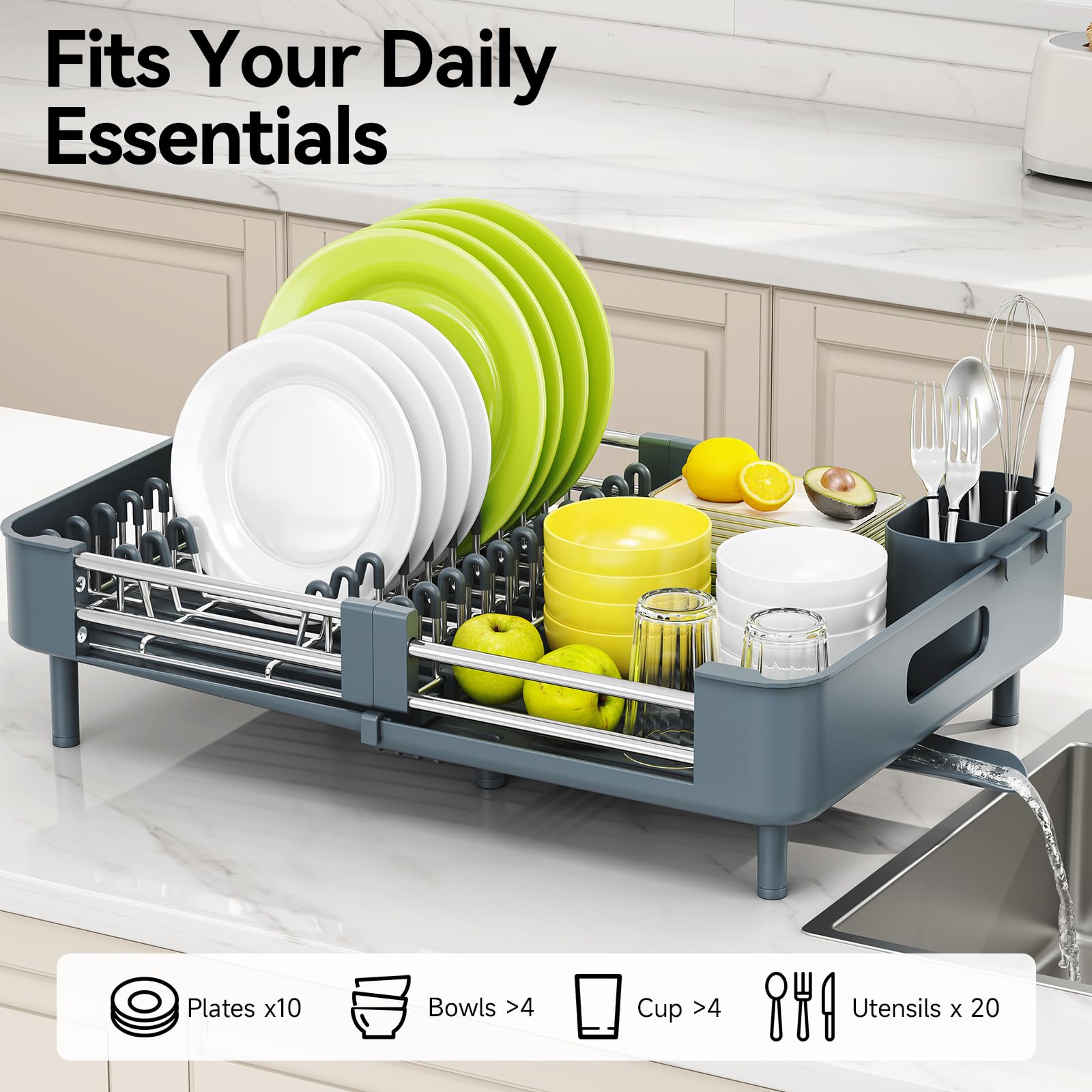 Extendable Stainless Dish Drying Rack for Kitchen Counter