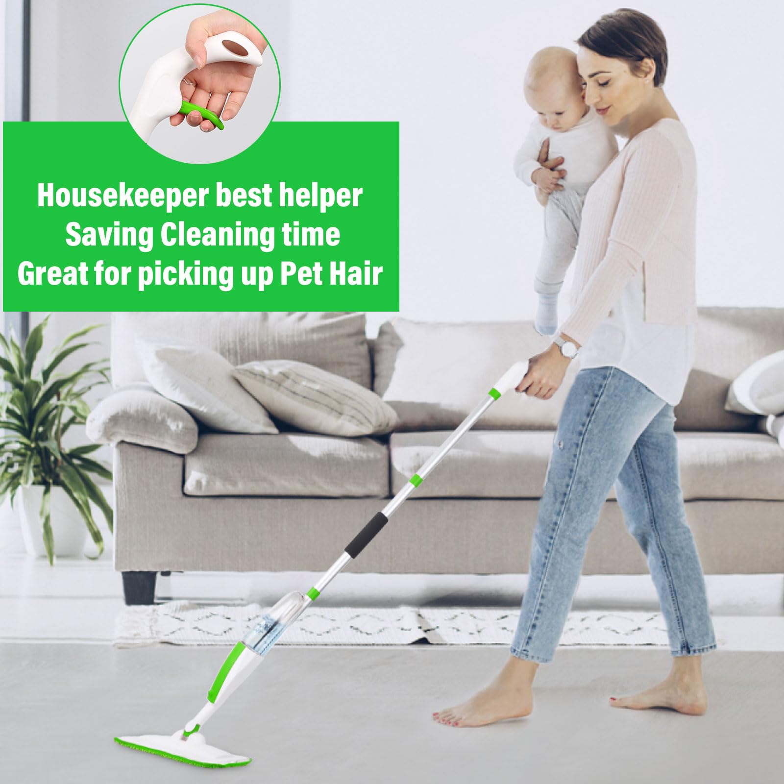 Wet Spray Mop for Floor Cleaning with 14 oz Bottle & 3 Microfiber Pads