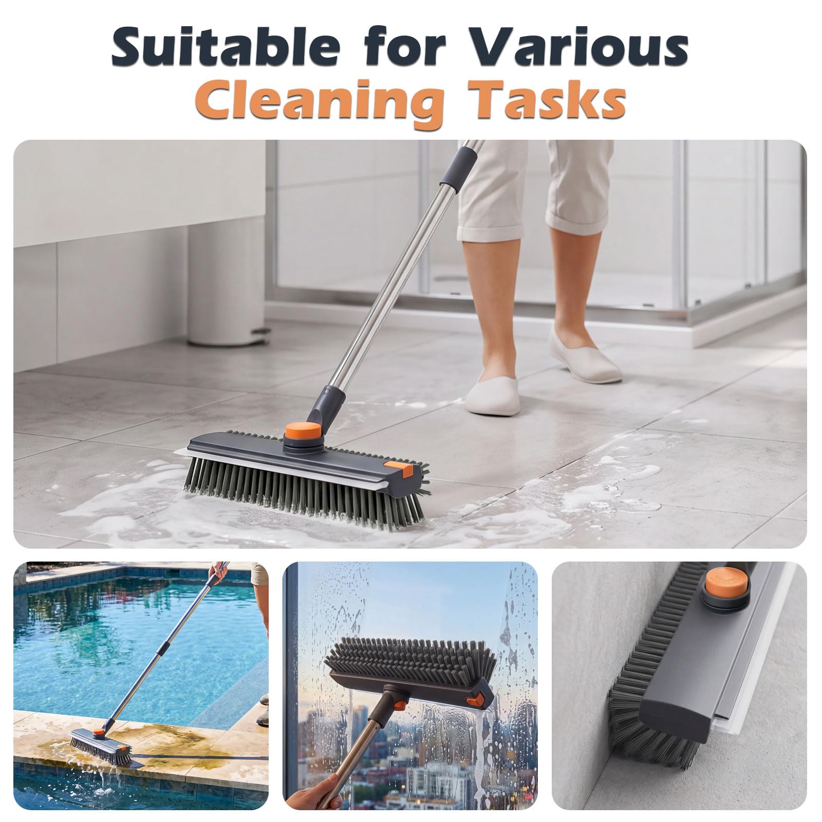 3 in 1 Floor Scrub Brush with Long Handle 53.7"