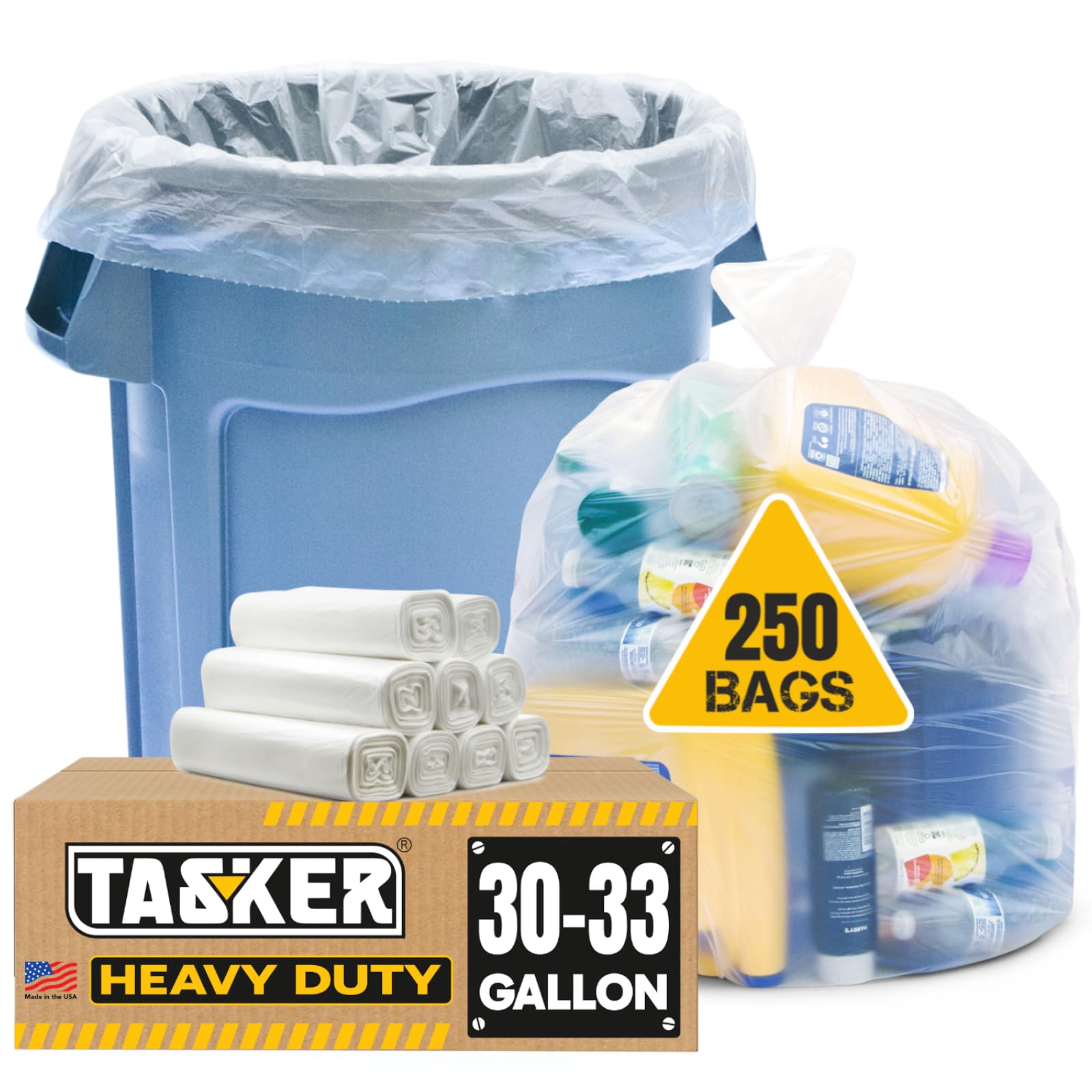 30 33 Gallon Clear Trash Bags Heavy Duty (250 Count)