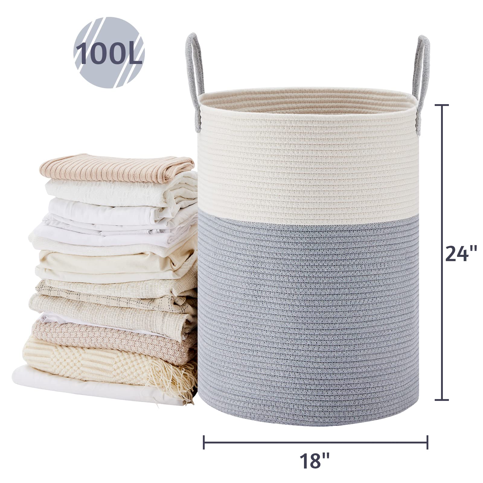 100L Extra Large Woven Laundry Basket Hamper