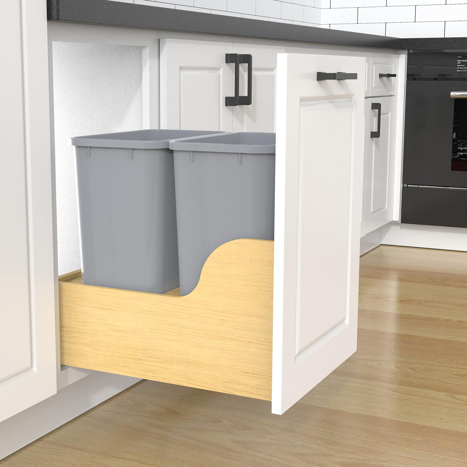 Double 35 Quart Pullout Under Cabinet Trash Cans Solid Wood Bottom