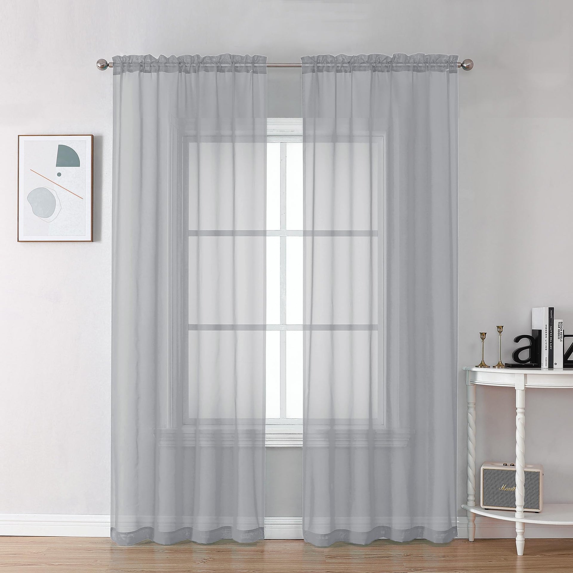 Light Grey Sheer Curtains 78 Inches Long 2 Panels Set for Living Room (2 Count)