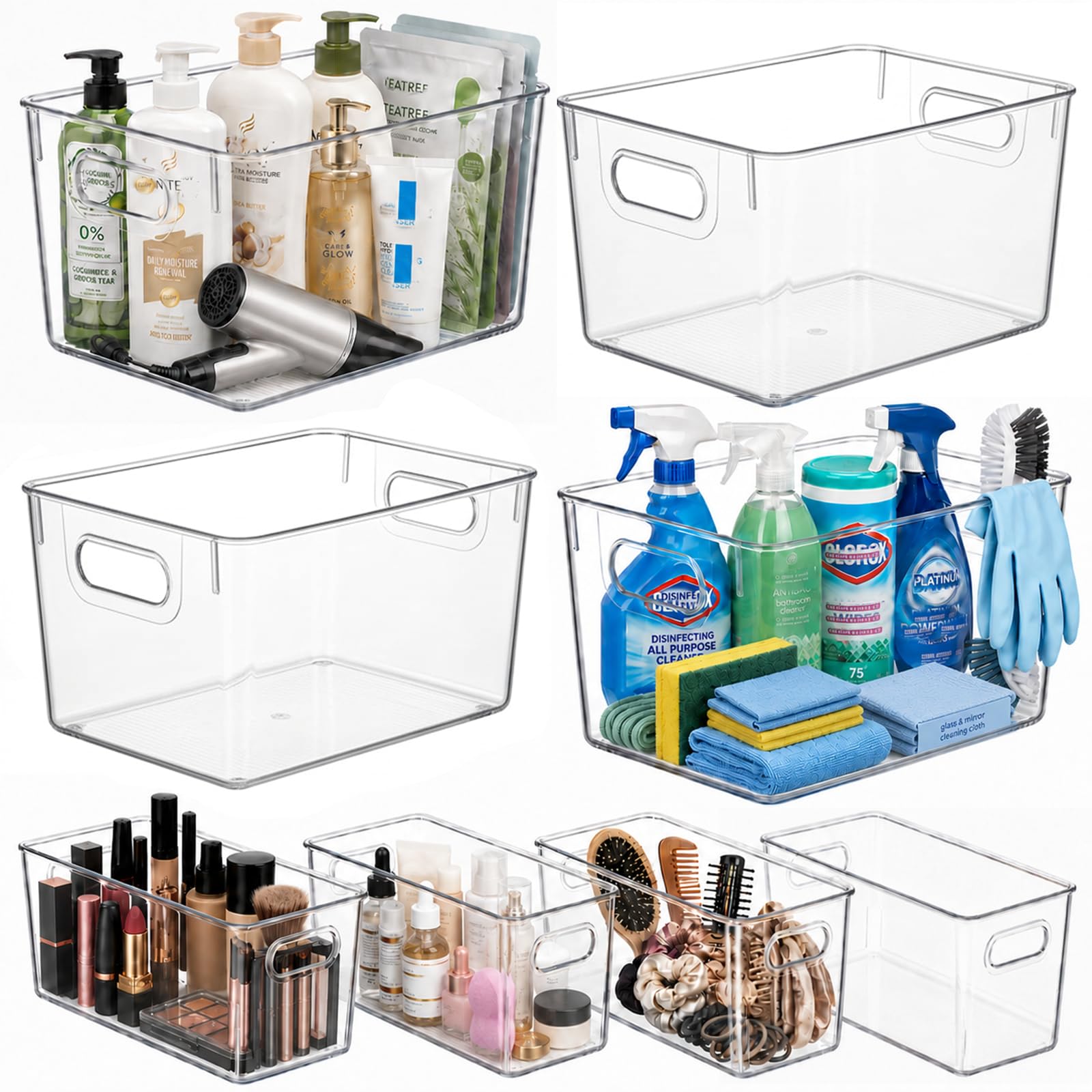 8 Pack Clear Plastic Storage Organizer Bins