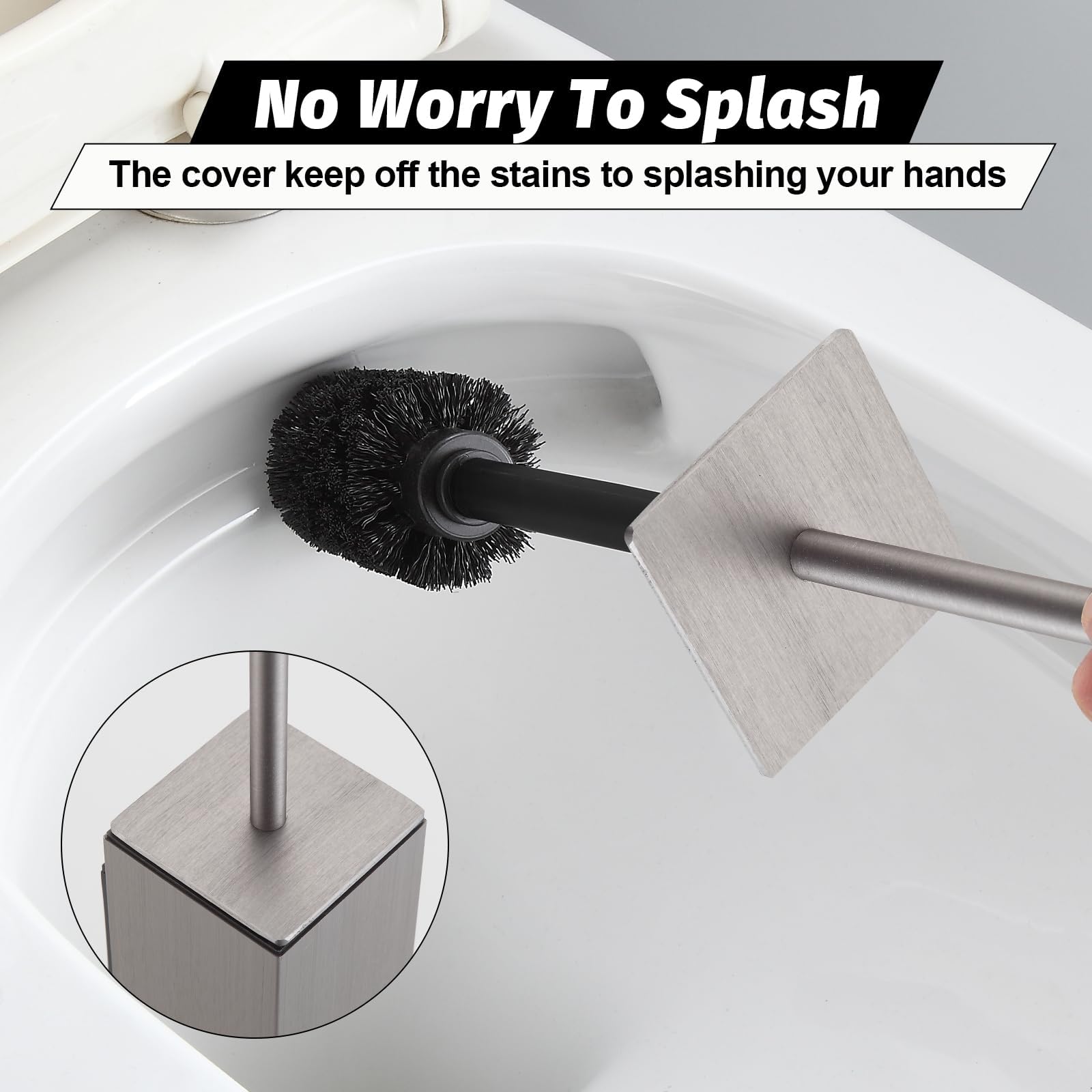 Toilet Brush and Holder Set Brushed Nickel Wall Mounted for Bathroom Square Design