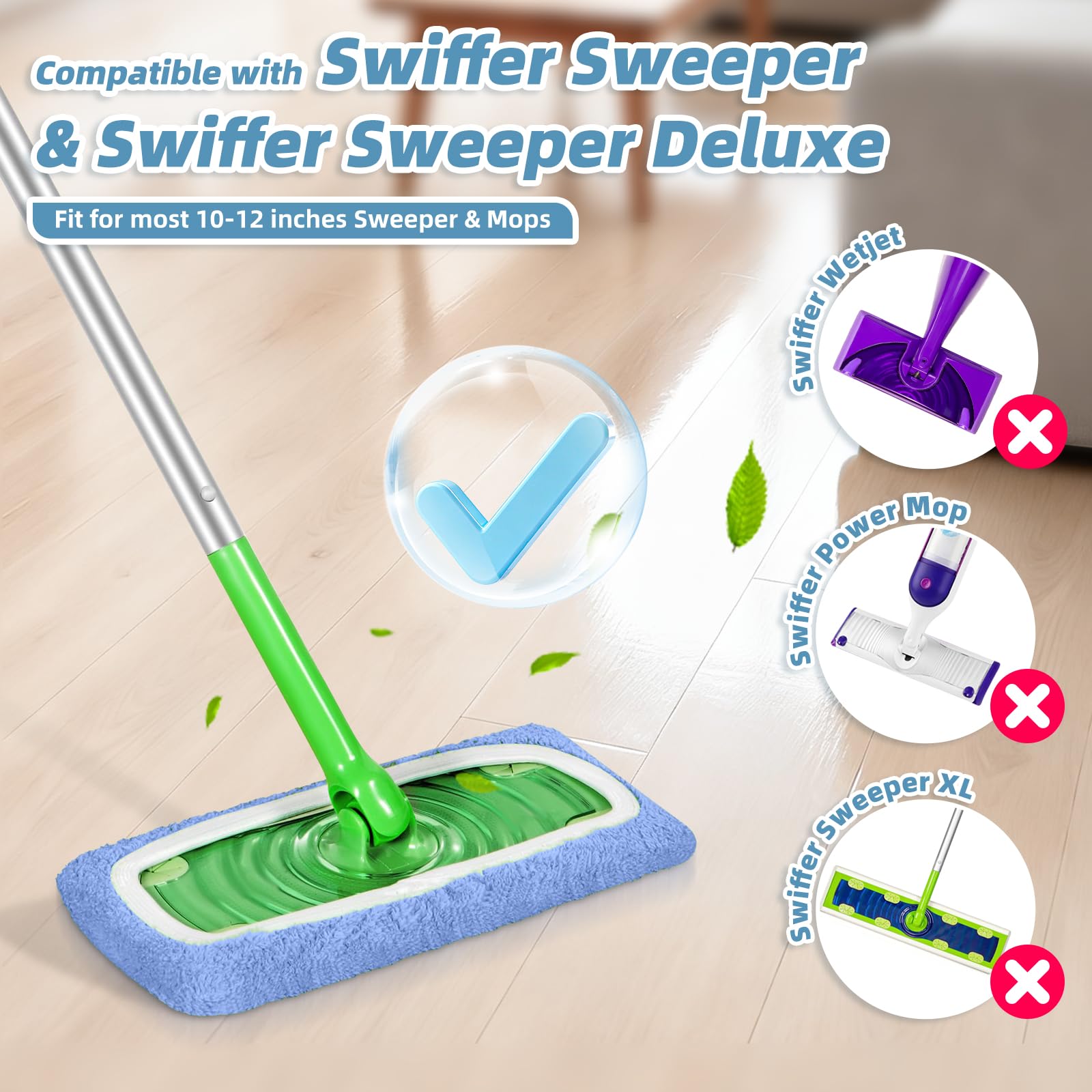 4 Pack Blue Reusable Mop Pads Fit for Swiffer Sweeper (4 Count)