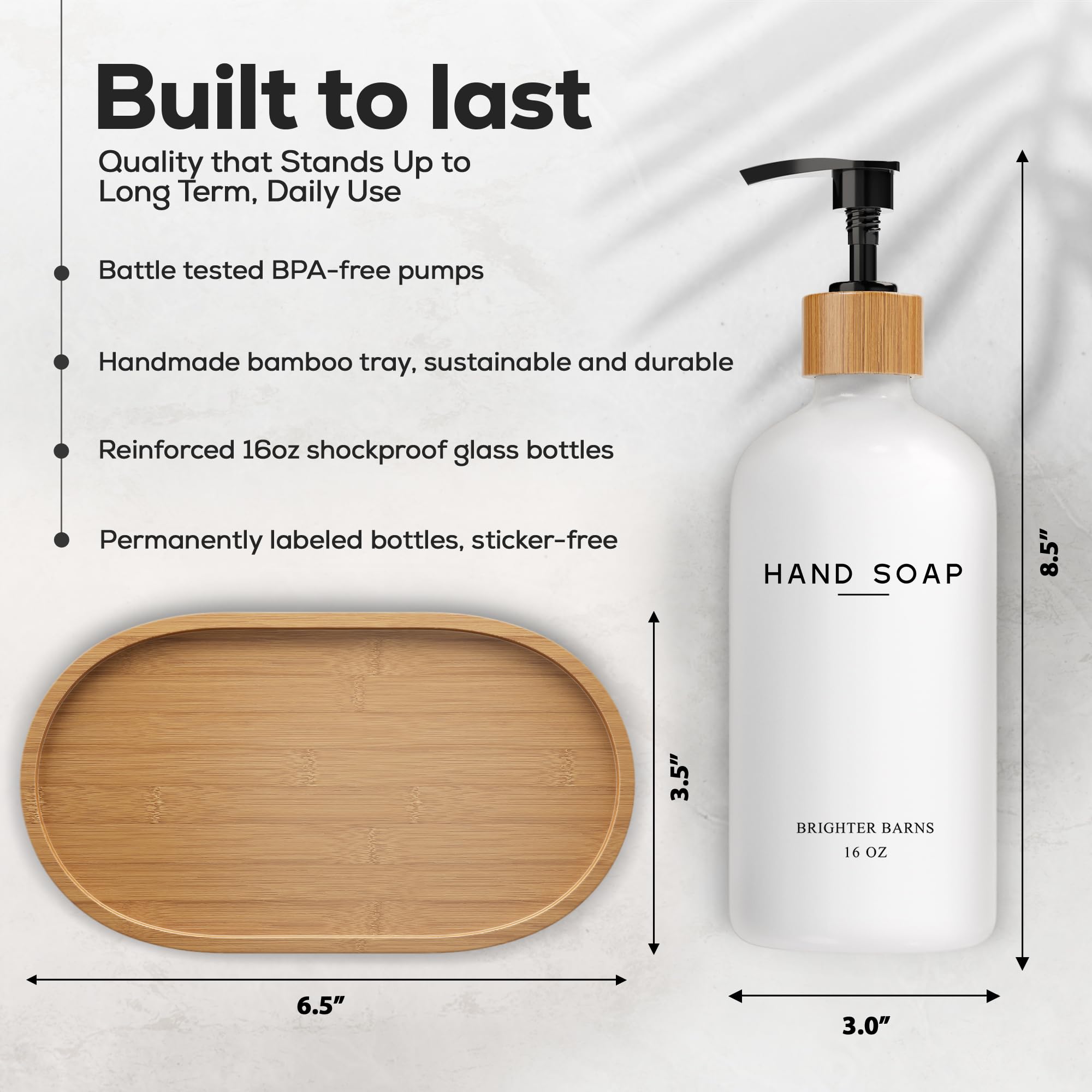 Luxury Glass Hand and Dish Soap Dispenser Set by Brighter Barns (2 Count)