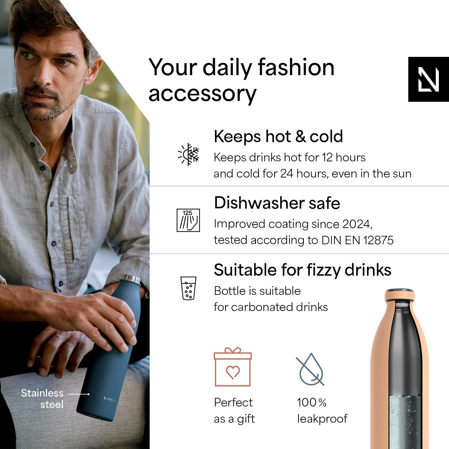Stainless Steel Insulated XL Water Bottle 12oz 17oz 25oz 34oz 51oz