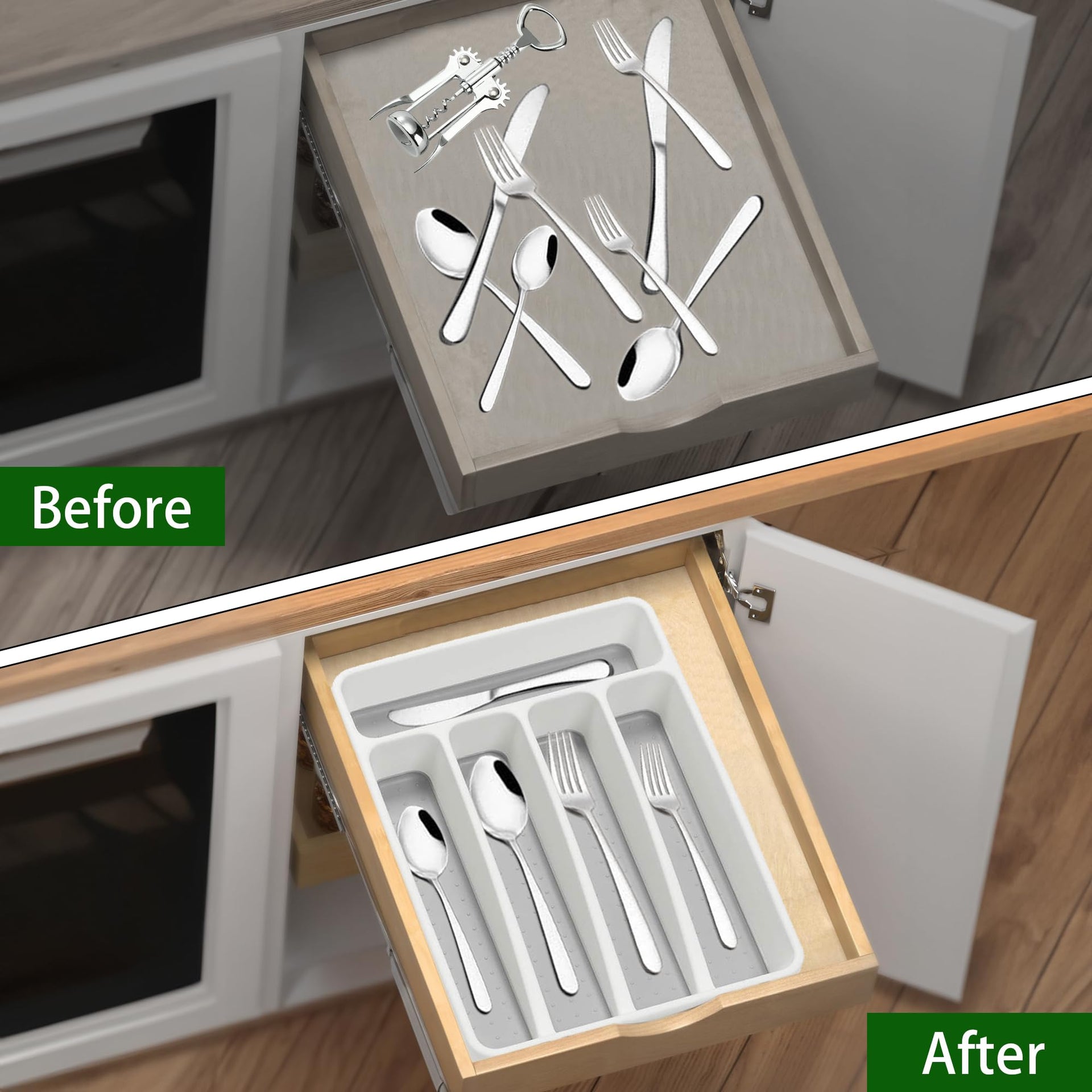 Silverware Organizer 2 Pieces Utenisl Organizer Holder Kitchen Drawer Organizer Plastic Silverware Tray for Drawer Flatware Organizer 5 Compartment White (2 Count)