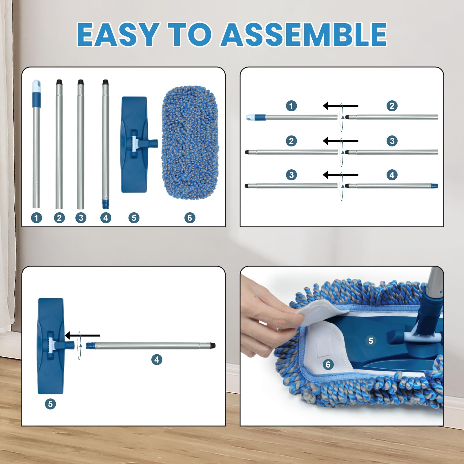 Dust Mop for Hardwood Floor Washable Wet and Dry Mop with 58" Long Handle - ModHome Supplies