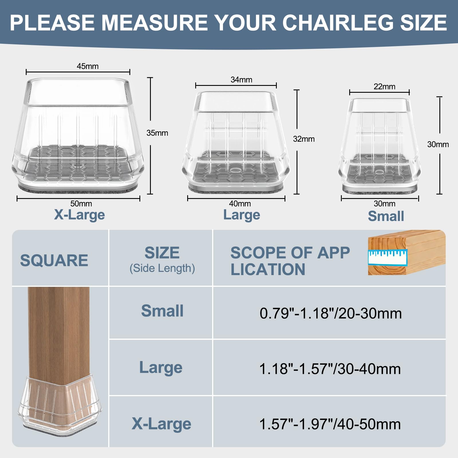 24PCS Square Chair Leg Floor Protectors for Hardwood Floors (24 Count)