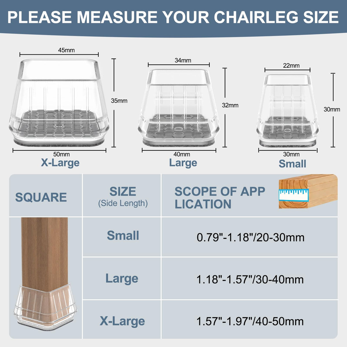 24PCS Square Chair Leg Floor Protectors for Hardwood Floors (24 Count)