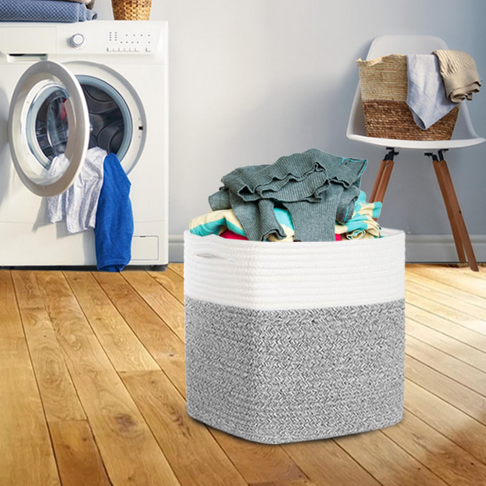 3PACK Cotton Rope Square Basket with Handles for Shelves