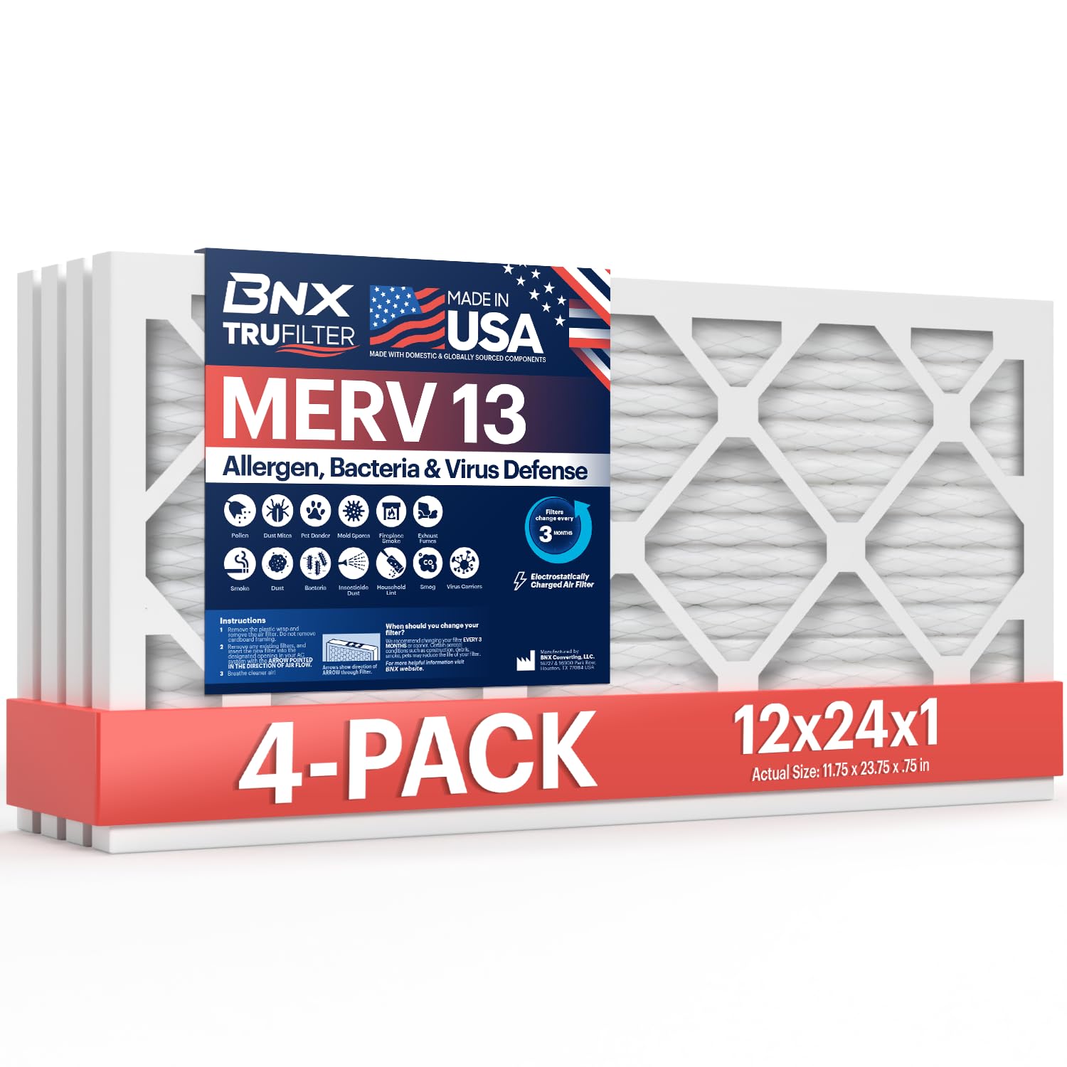 TruFilter 12x24x1 Air Filter MERV 13 (4 Count)