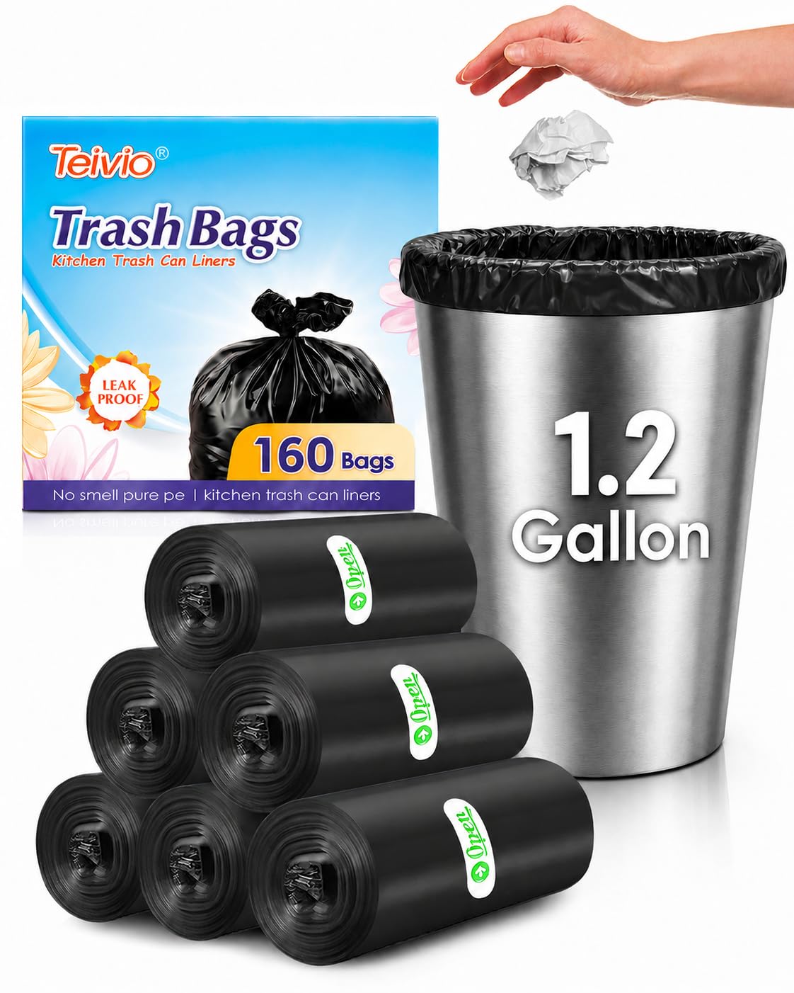 Small Trash Bags 1.2 Gallon 160 Counts Garbage Bags