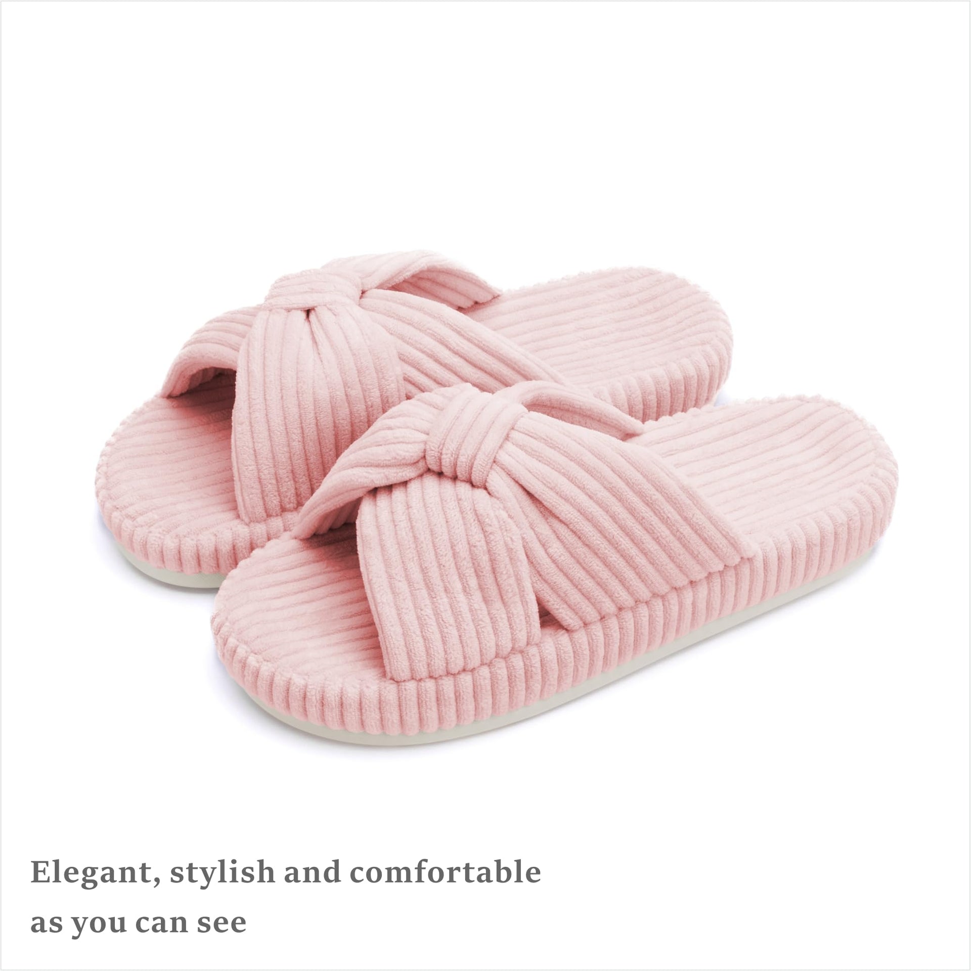 Slippers for Women Memory Foam House Bedroom Corduroy Bow Crossbands Slipper Shoes Comfy Trendy Gift Slippers Pink Size 9 10 8.5