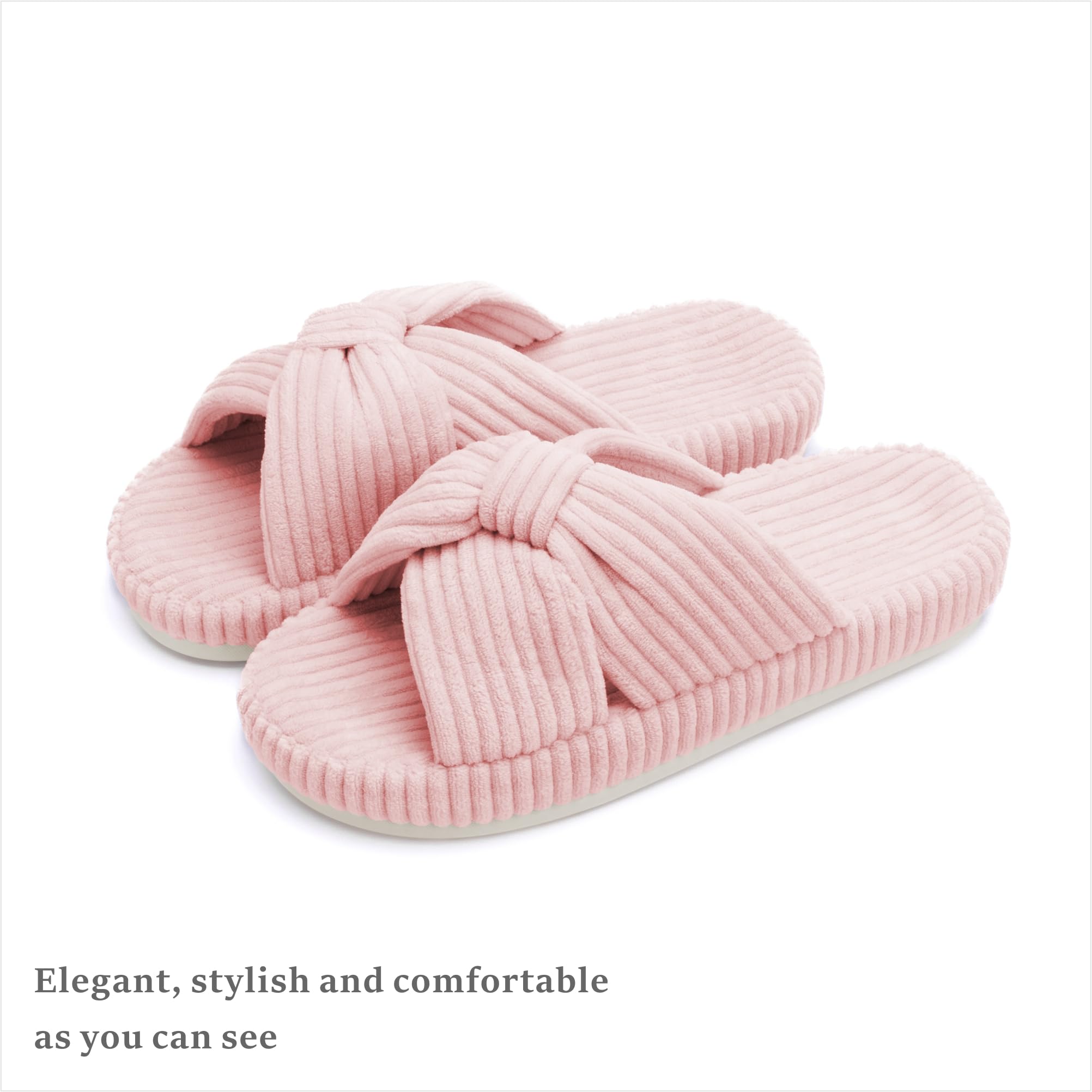 Slippers for Women Memory Foam House Bedroom Corduroy Bow Crossbands Slipper Shoes Comfy Trendy Gift Slippers Pink Size 9 10 8.5