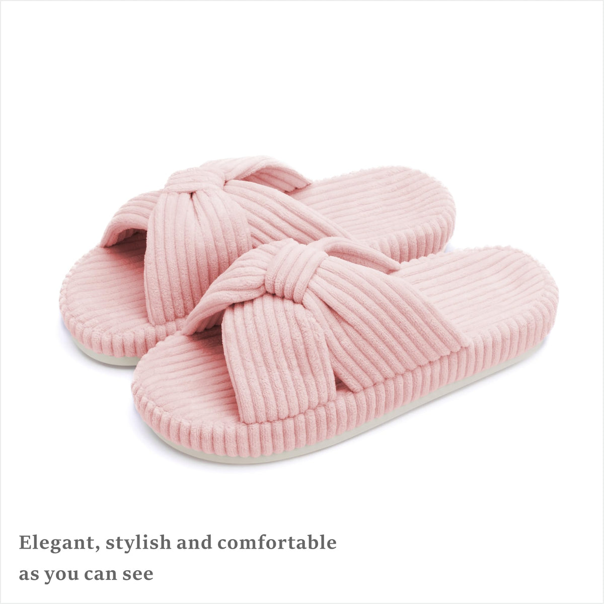 Slippers for Women Memory Foam House Bedroom Corduroy Bow Crossbands Slipper Shoes Comfy Trendy Gift Slippers Pink Size 5 6 5.5