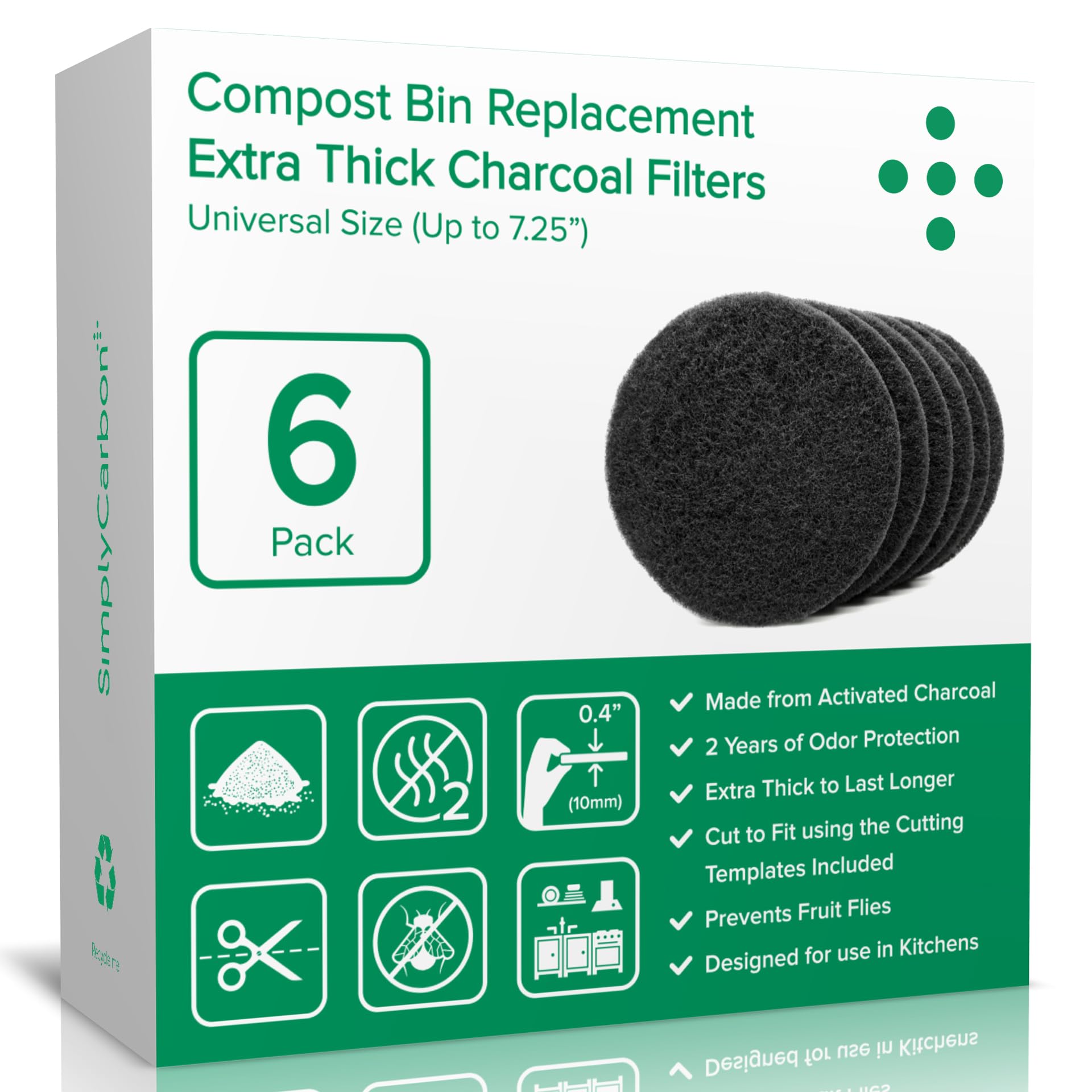 2 Years Supply Extra Thick Filters for Kitchen Compost Bins (6 Count)