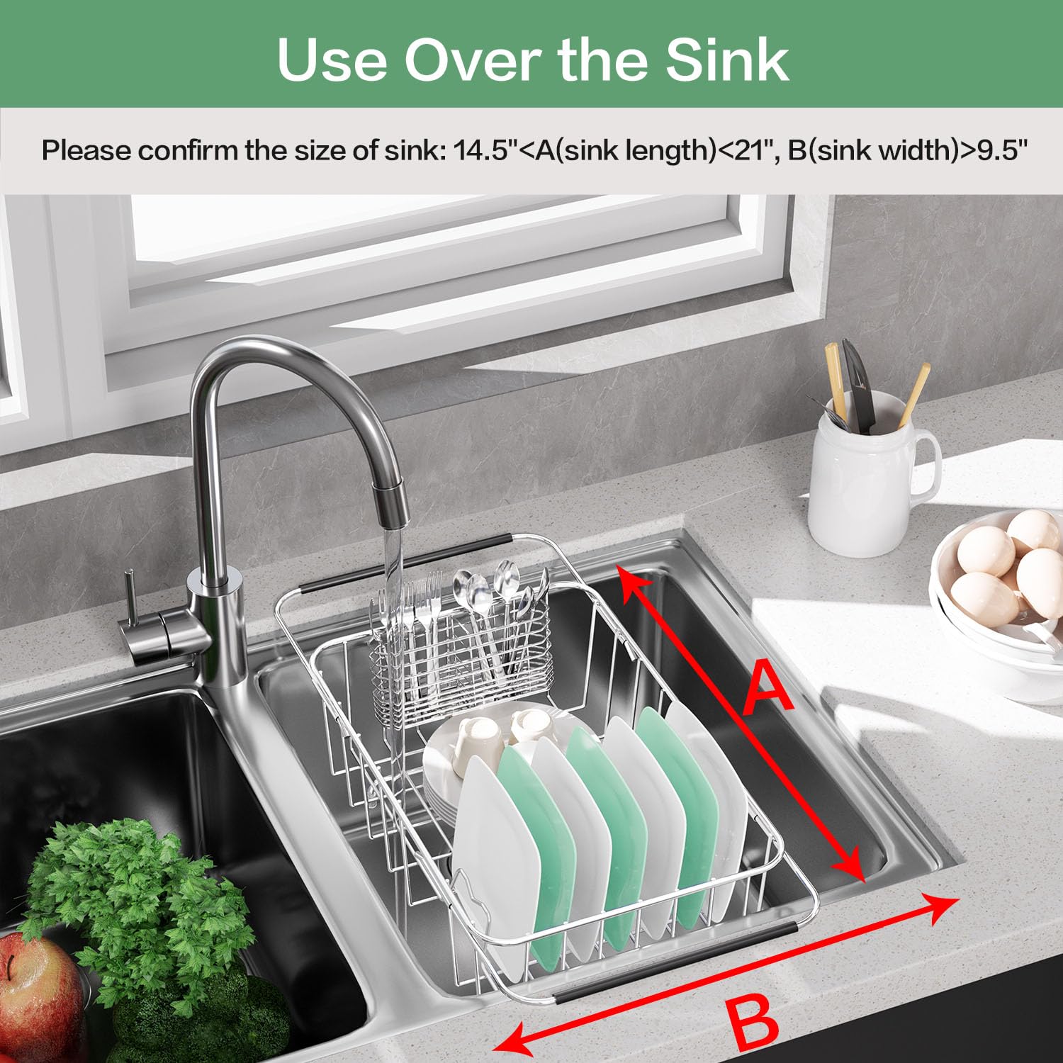 Small Dish Drainer Rack in Sink Adjustable
