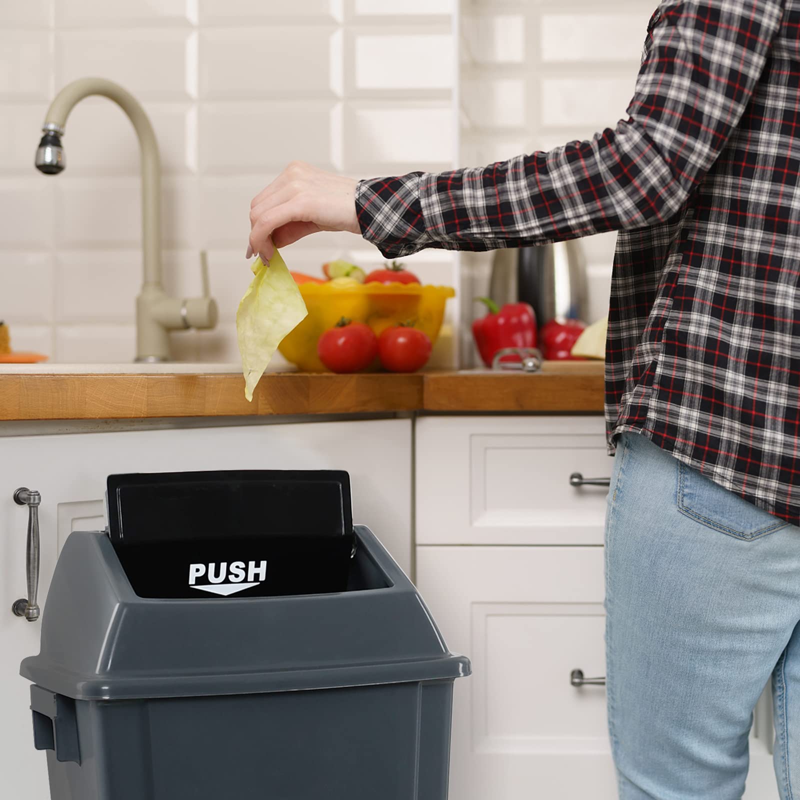 4 Pack 13 Gallon Plastic Kitchen Trash Can with Swing Lid (4 Count)