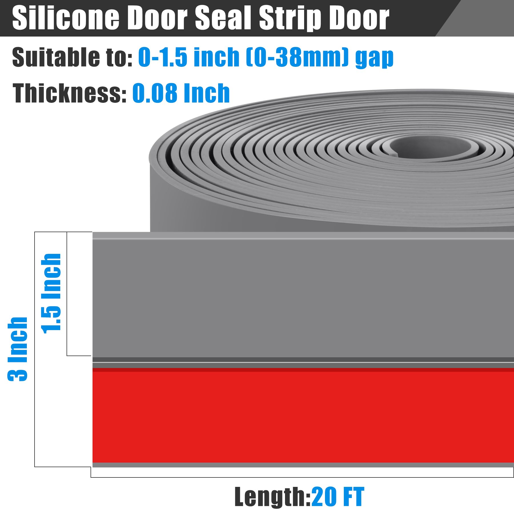 Draft Seal Tape for Doors and Windows 3 in x 20 Ft Silicone Weather Stripping Extra Thick 2mm Door Seal Strip with Strong Adhesive Draft Insulation Stopper Side Seal (20 Foot)