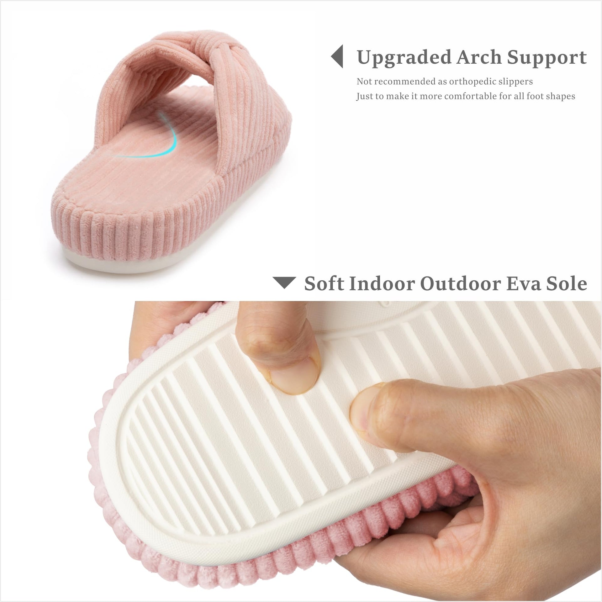 Slippers for Women Memory Foam House Bedroom Corduroy Bow Crossbands Slipper Shoes Comfy Trendy Gift Slippers Pink Size 11 12 10.5