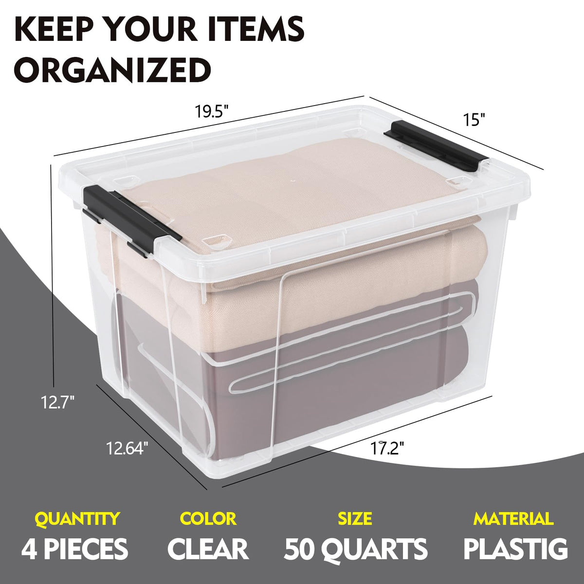 50 Quart Plastic Storage Containers with Latching Lids (4 Count)