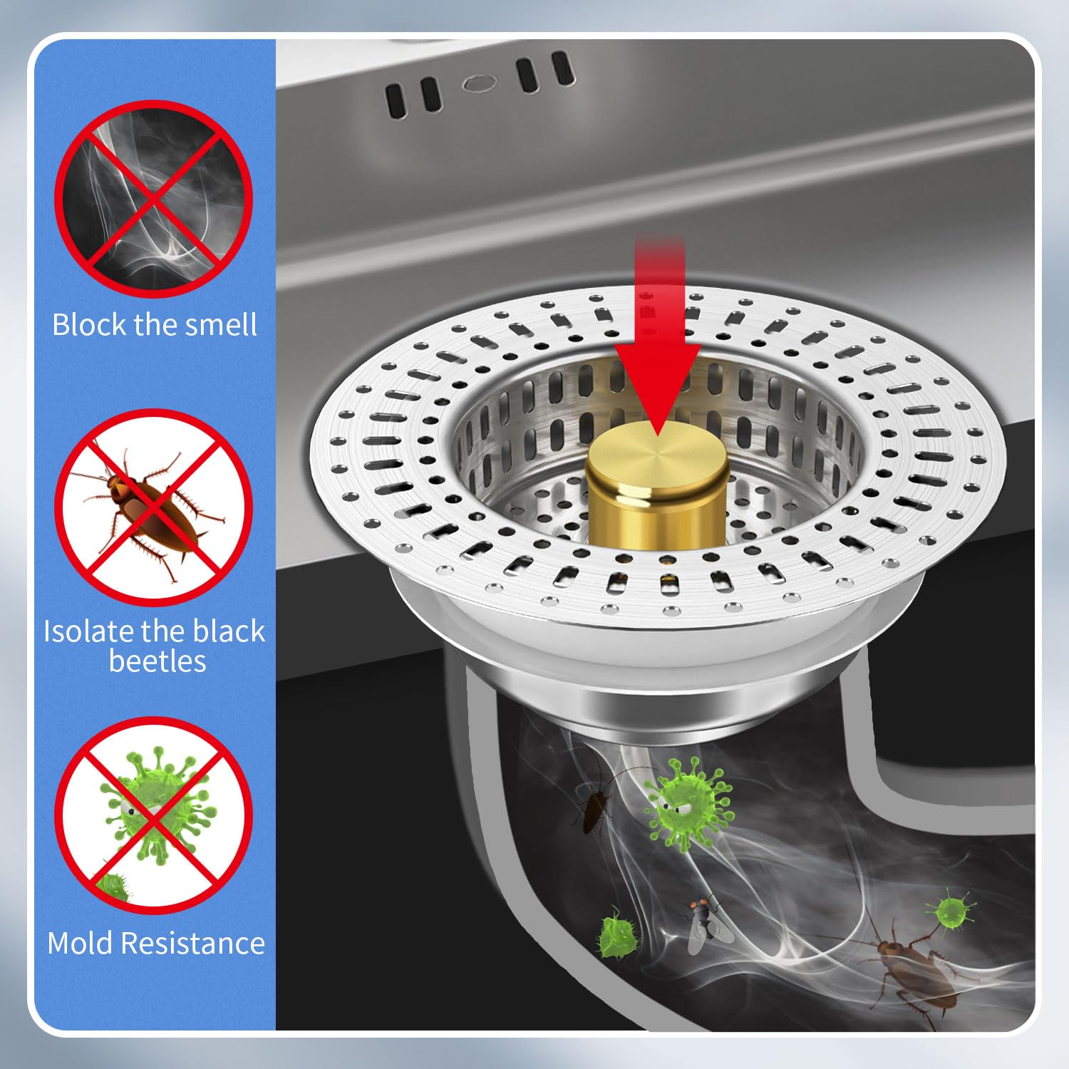 Upgraded 3 in 1 Kitchen Sink Drain Filter (2 Count)