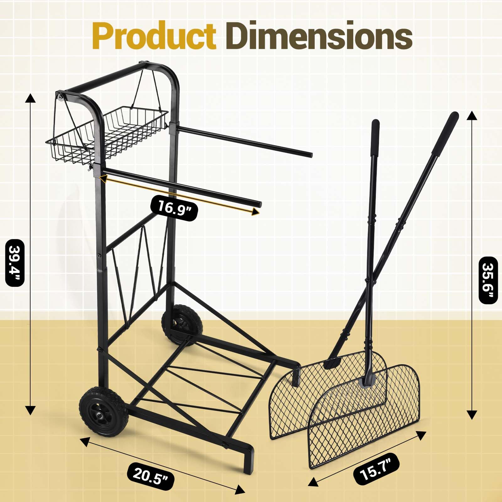 Mobile Trash Bag Holder with Storage Basket and Ergonomic Handle