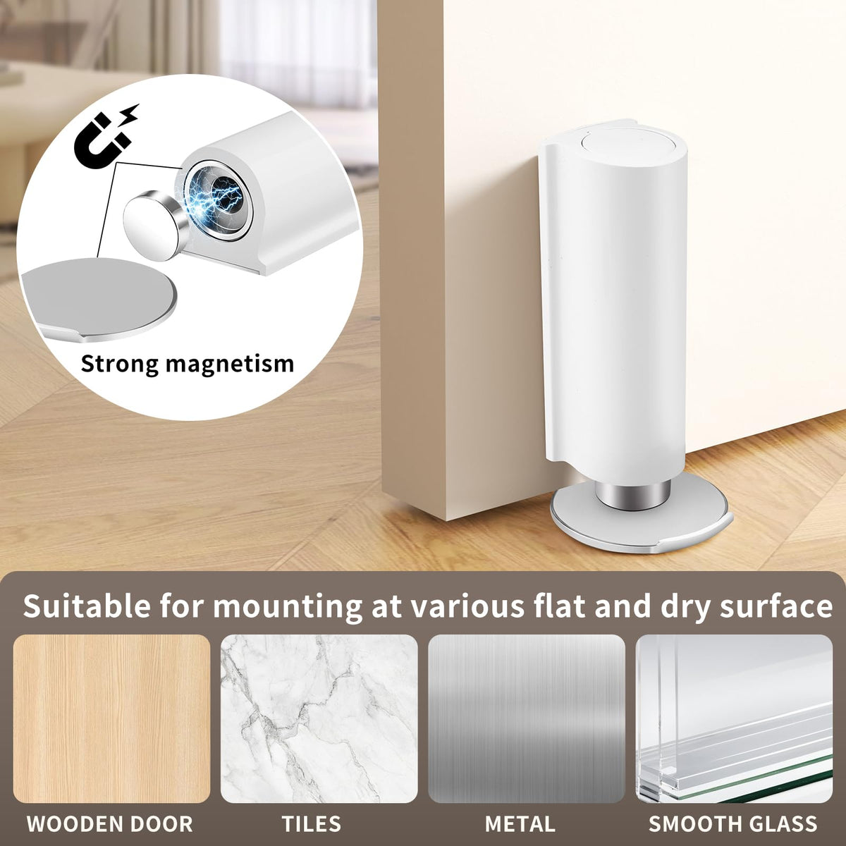 Magnetic Door Stopper WYGWP Stainless Steel No Drilling Wedge Stops Heavy Duty Catch Holder to Keep Doors Open