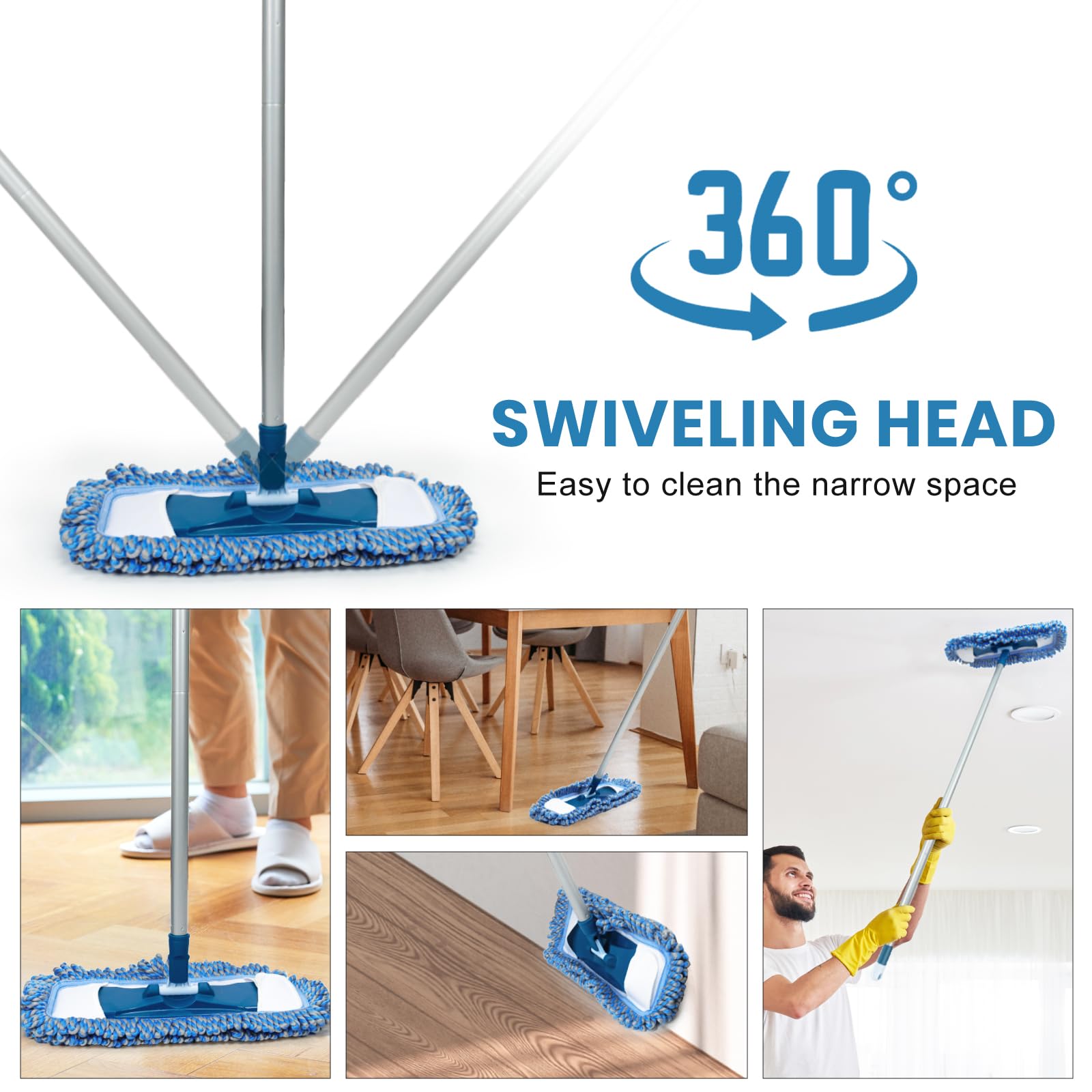 Dust Mop for Hardwood Floor Washable Wet and Dry Mop with 58" Long Handle - ModHome Supplies