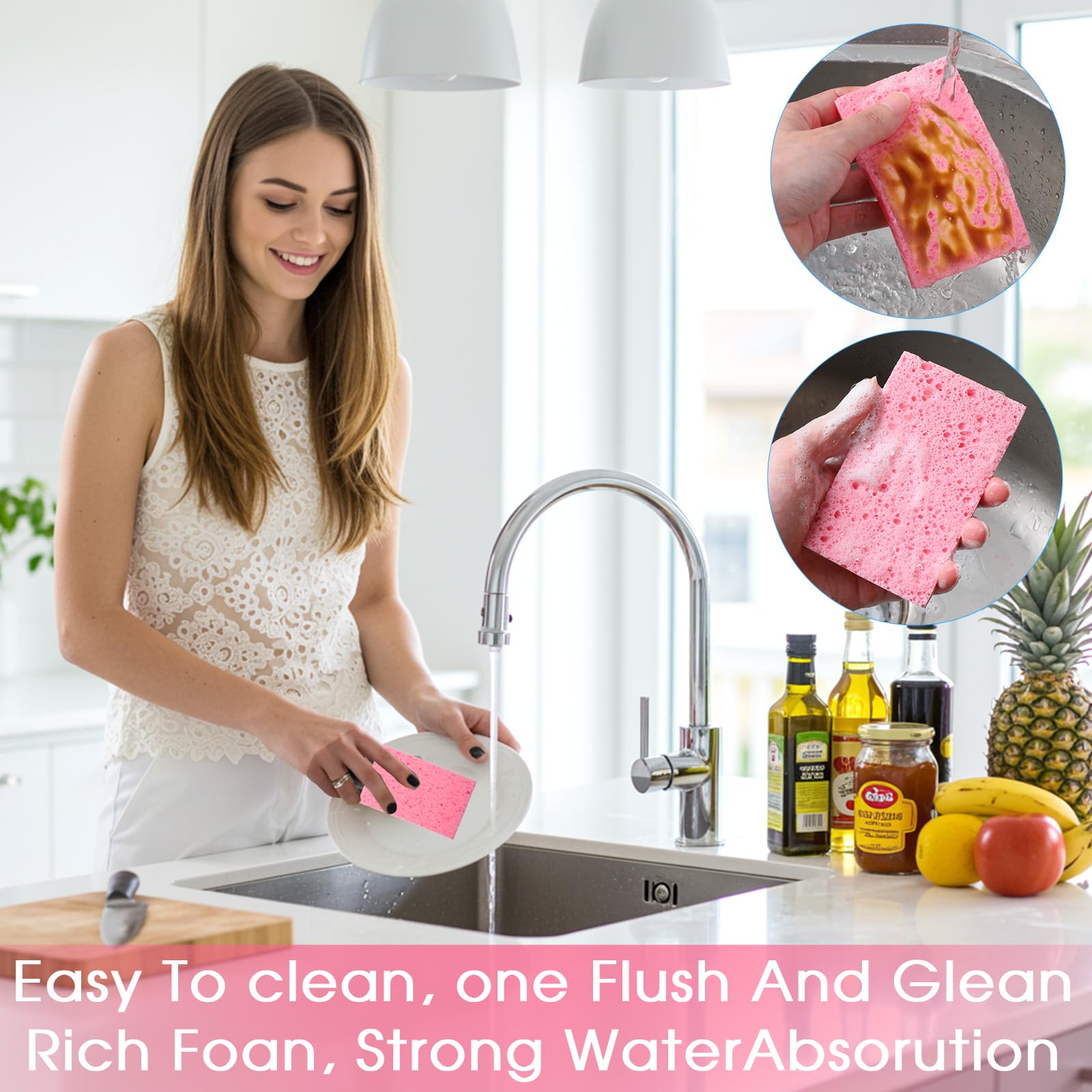 100pcs Kitchen Sponges Bulk Natural Sponges for Dishes Reusable Dish Sponge Scrub Compressed Wood Pulp Sponge Non (140 Count)