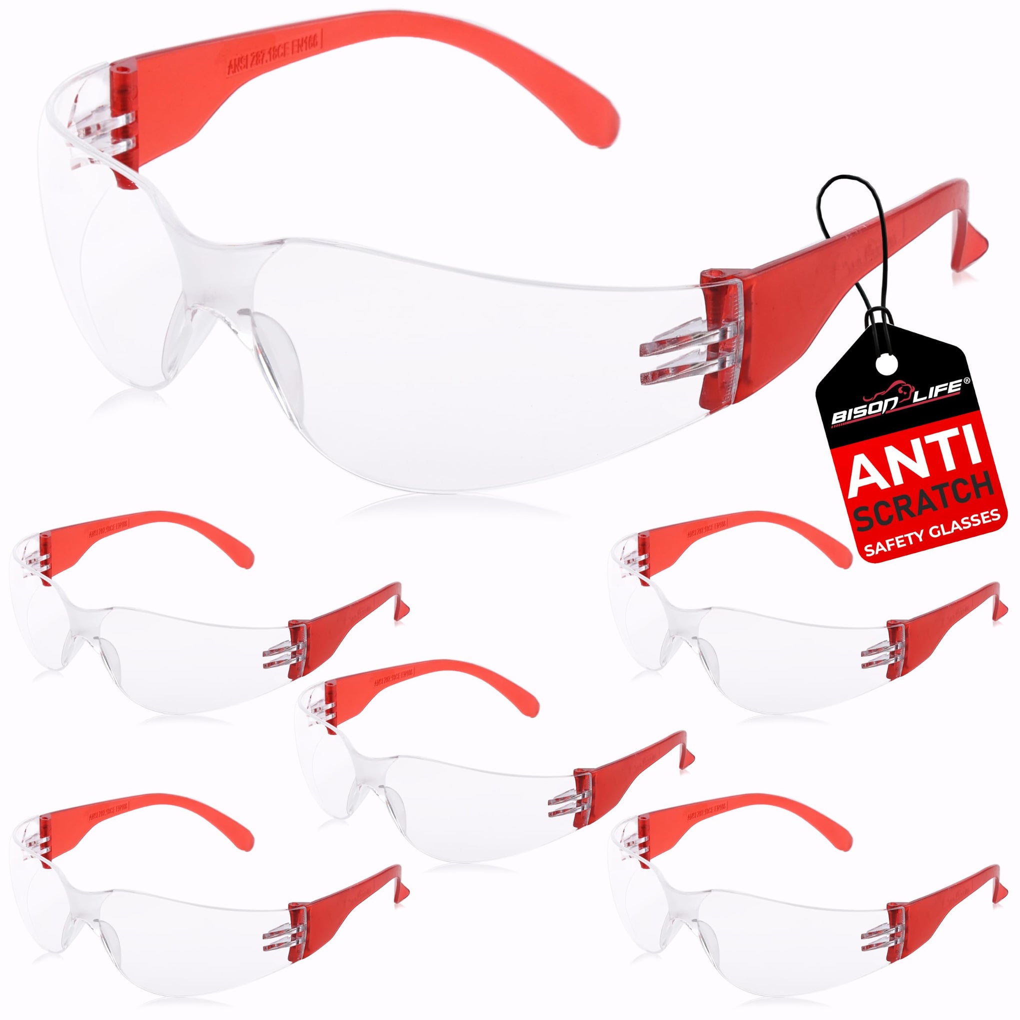 Clear Lens Red Temple Protective Safety Glasses (144 Count)