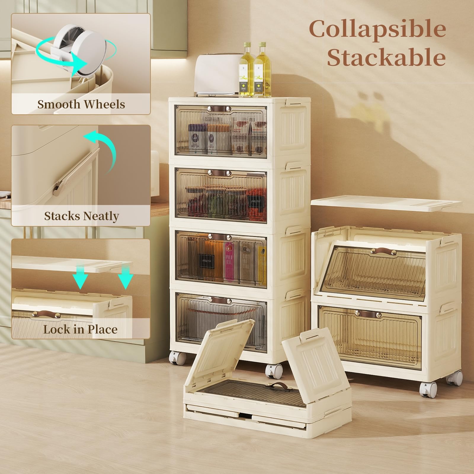 4 Tier Stackable Storage Bins with Lid and Wheels (3 Count)