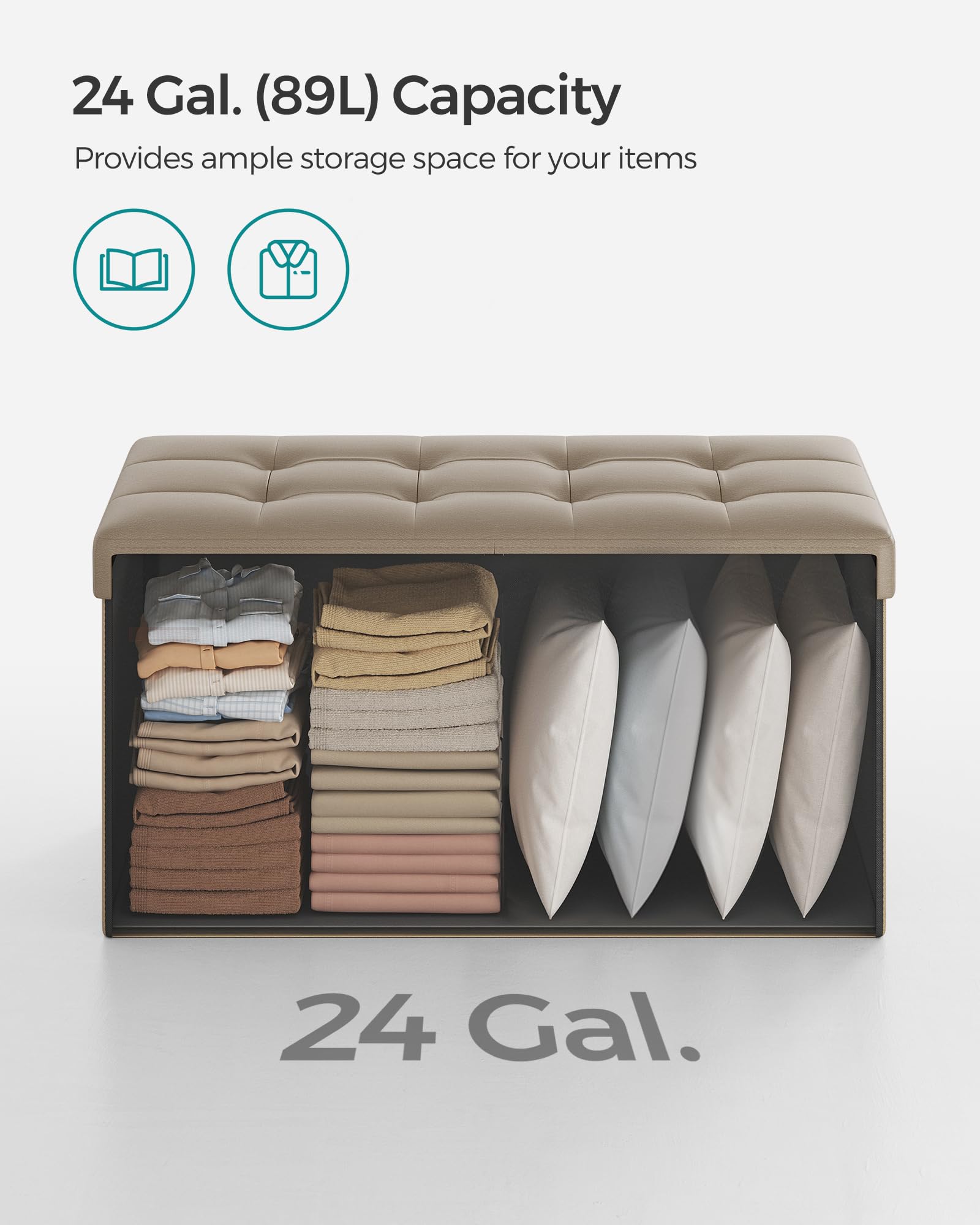 30 Inches Folding Storage Ottoman Bench with Flipping Lid