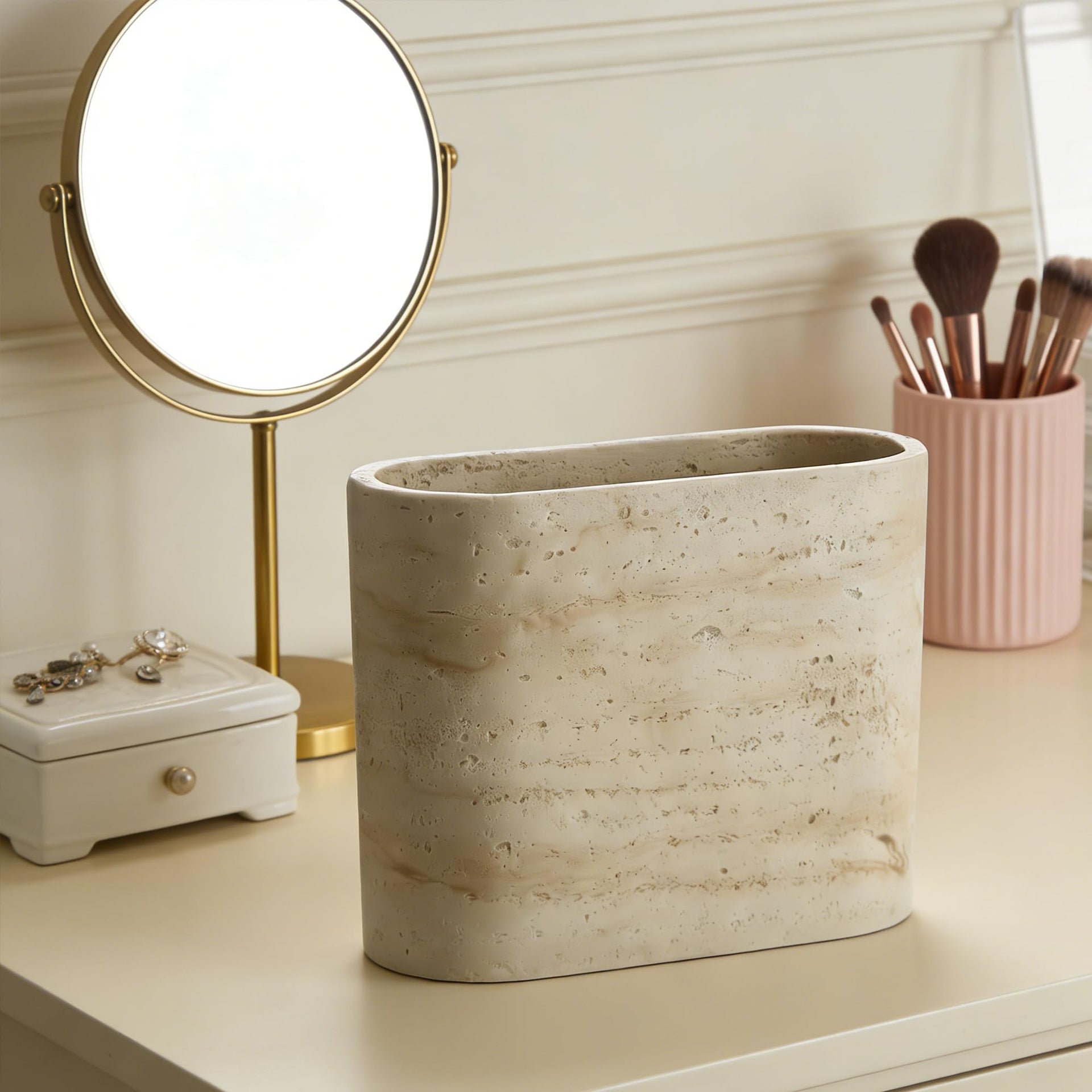 Natural Travertine Textures Mini Trash Can